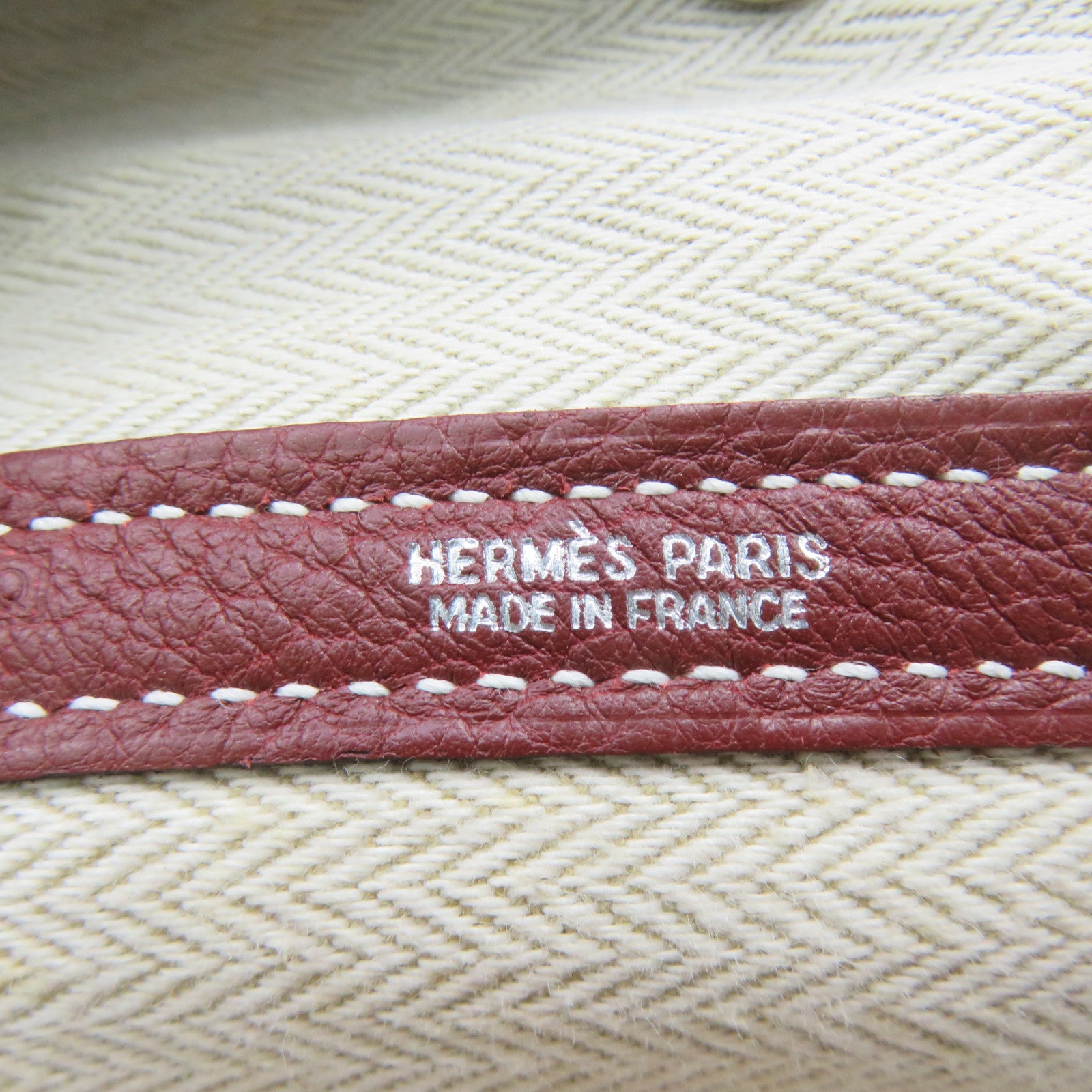 HERMES Negond皮革GardenParty PM Tote Bag手挽袋银扣Rough H酒红色