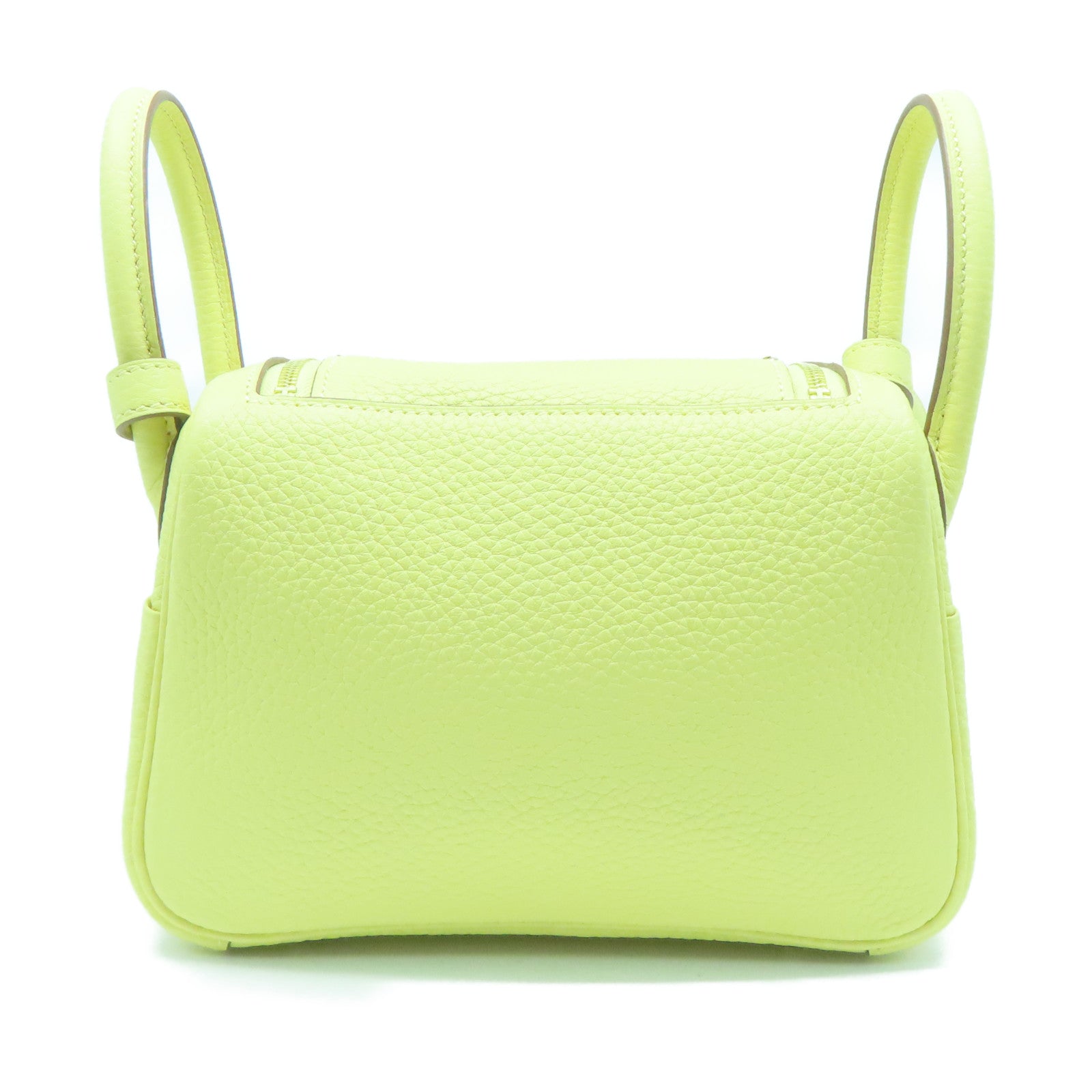 HERMES Clemence皮革Mini Lindy GHW金扣肩背袋小鸡黄嫩黄