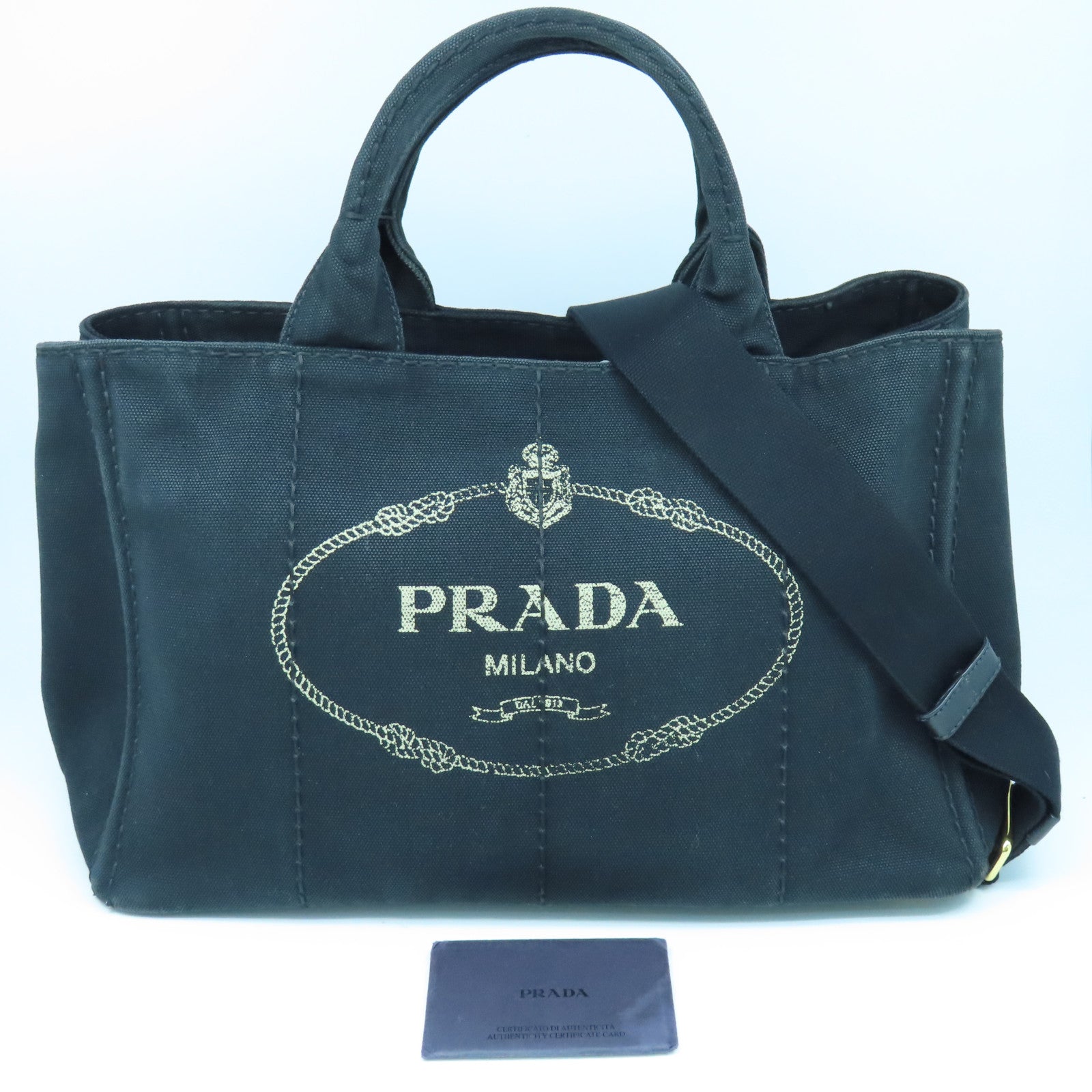 PRADA Canvas 2way Shoulder Bag Gold Buckle Handle Shoulder Bag Black