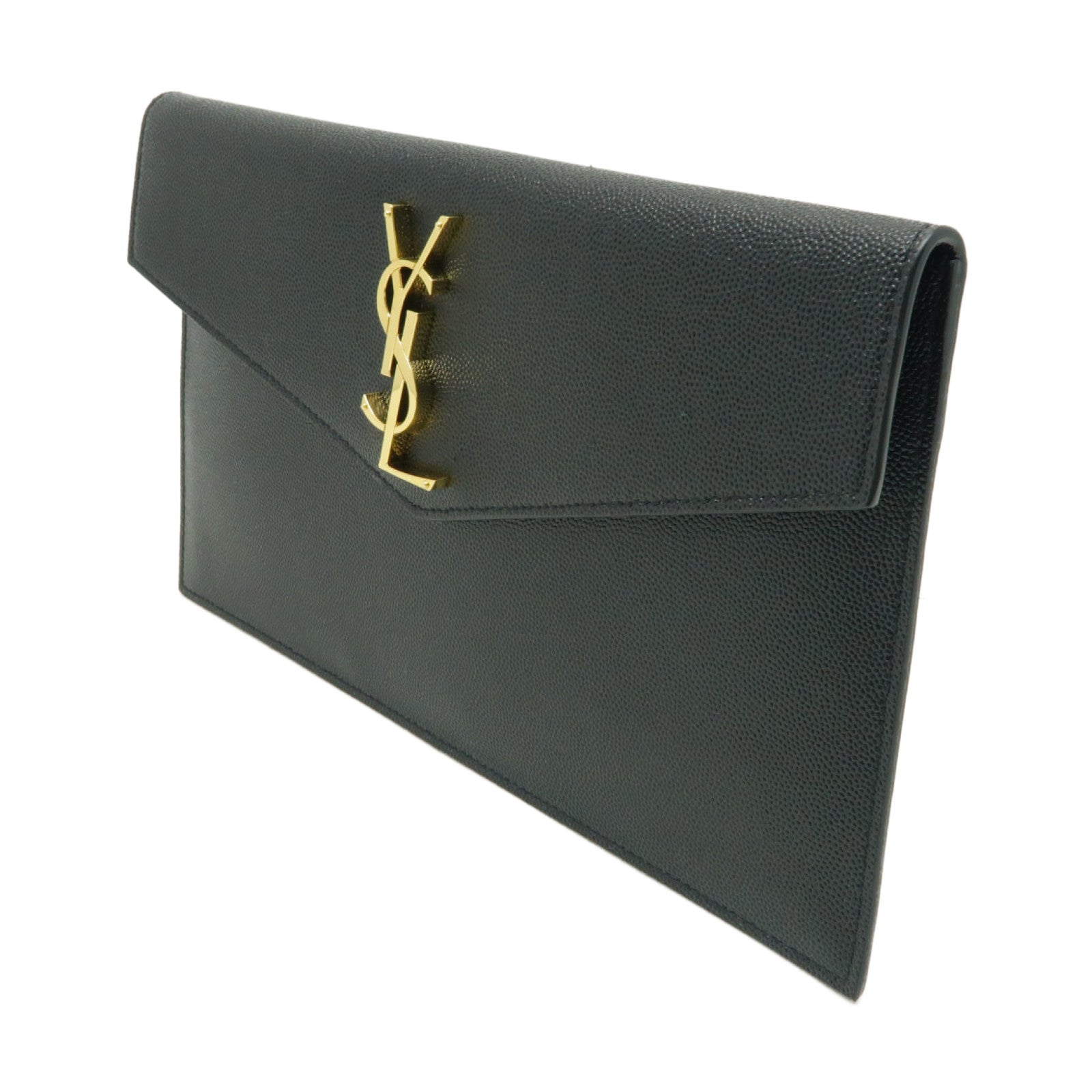 SAINT LAURENT 牛皮皮革Pouch金扣手拿包黑色