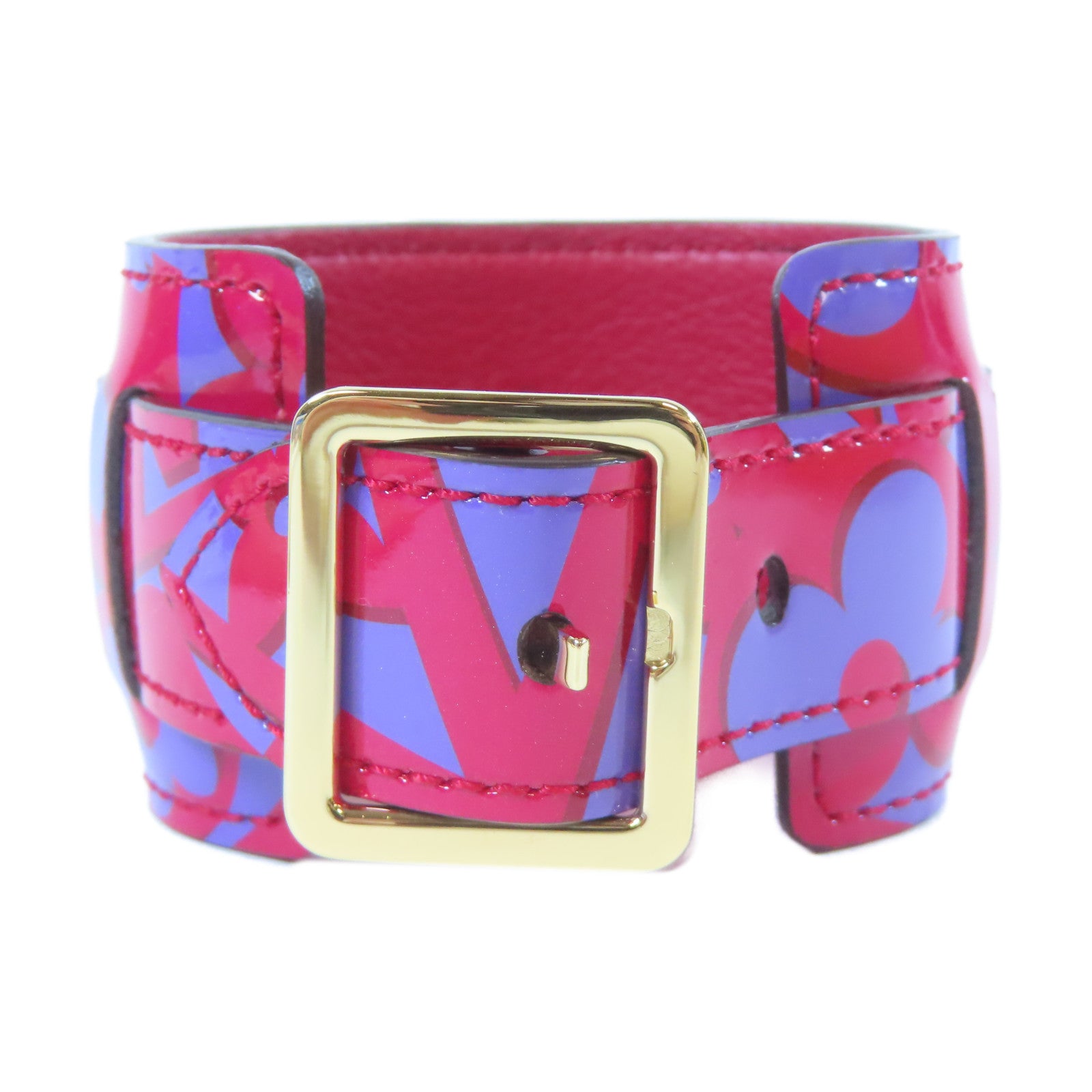 LOUIS VUITTON 漆皮皮革Bangle金扣手鐲桃紅色/紫色#16cm