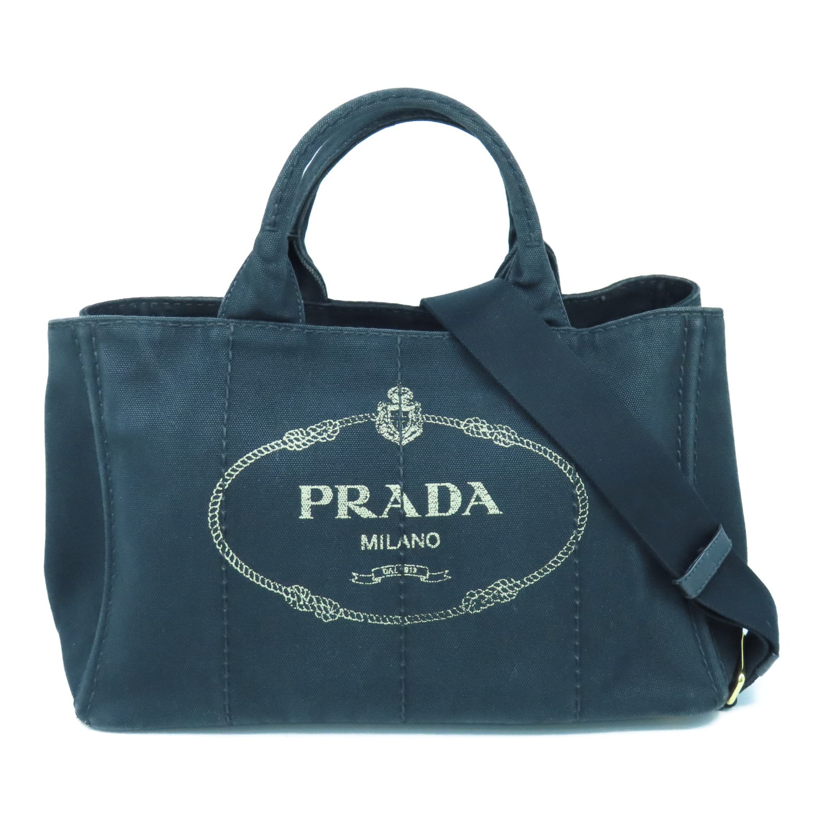 PRADA Canvas 2way Shoulder Bag Gold Buckle Handle Shoulder Bag Black