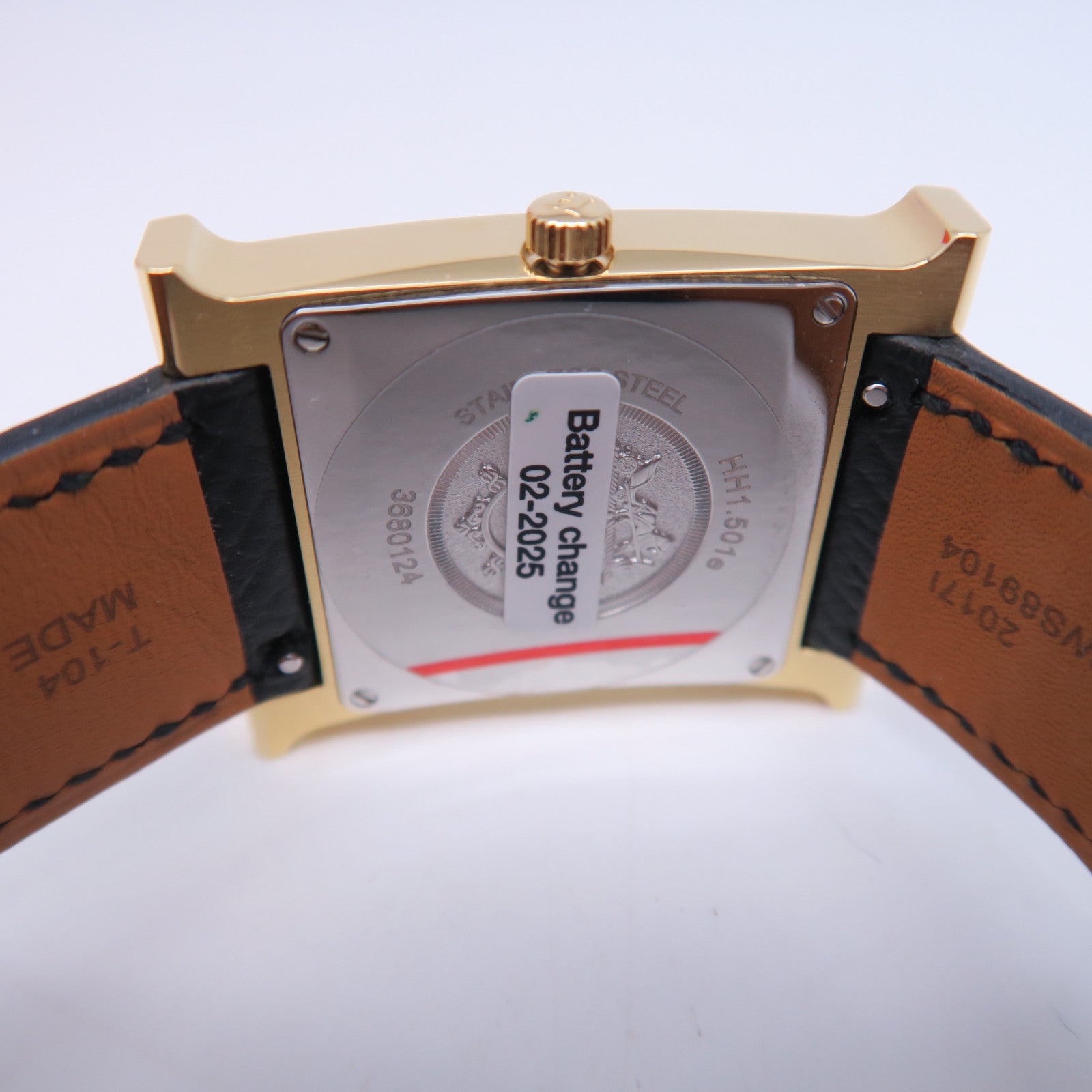 HERMES H watch皮革/不锈钢手表石英机芯白色