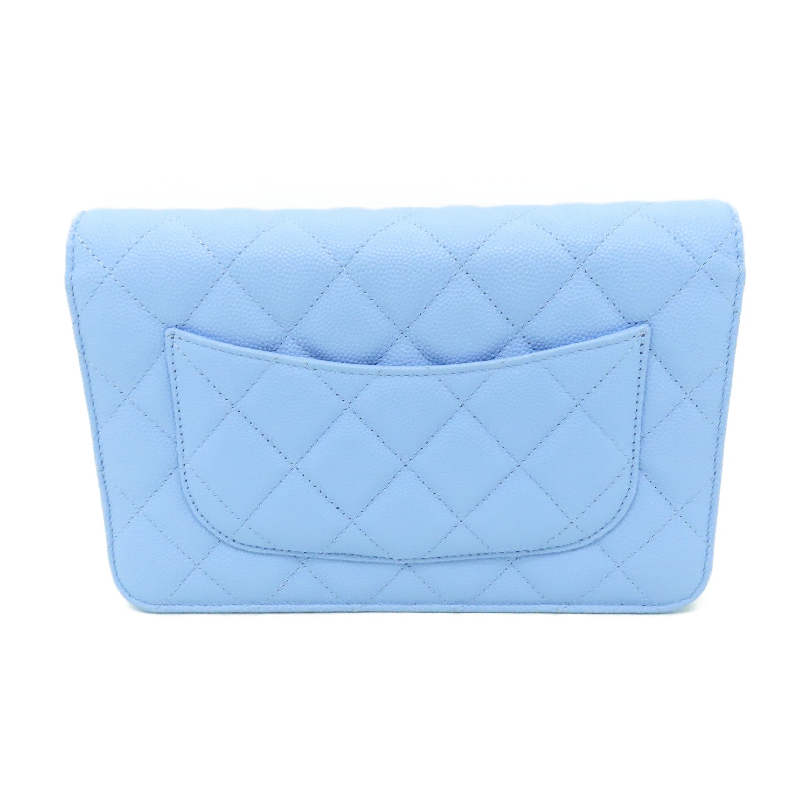 CHANEL 菱格Caviar皮革Wallet On Chain金扣鏈帶肩背袋淺藍色
