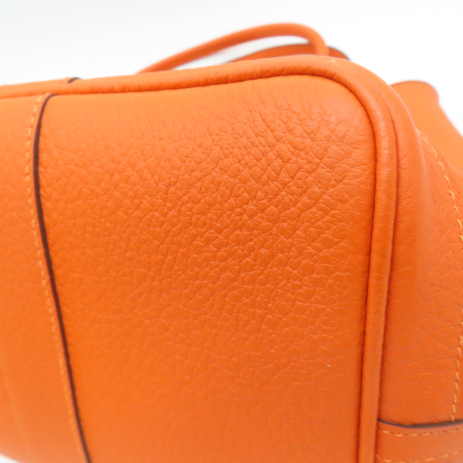 HERMES Clemence皮革GardenParty PM银扣手挽袋Feu橙色