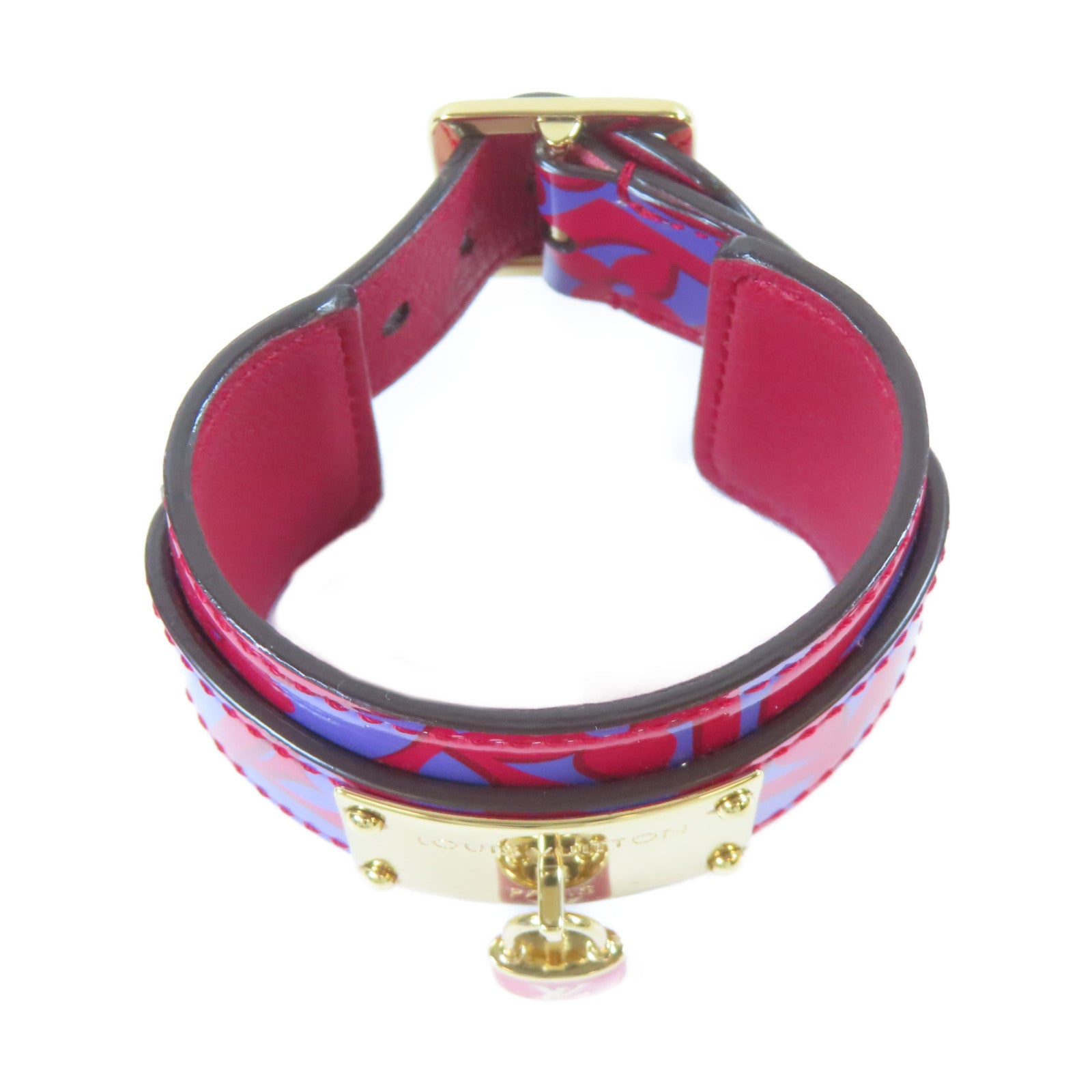 LOUIS VUITTON 漆皮皮革Bangle金扣手鐲桃紅色/紫色#16cm