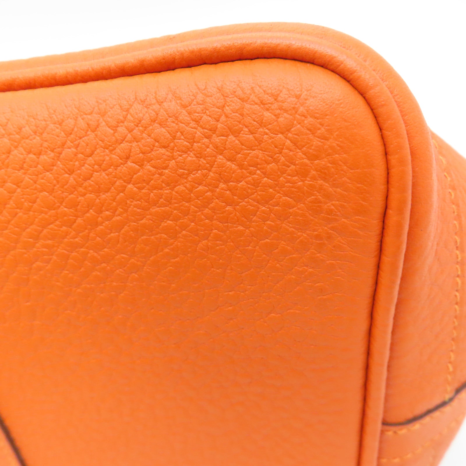 HERMES Clemence皮革GardenParty PM银扣手挽袋Feu橙色