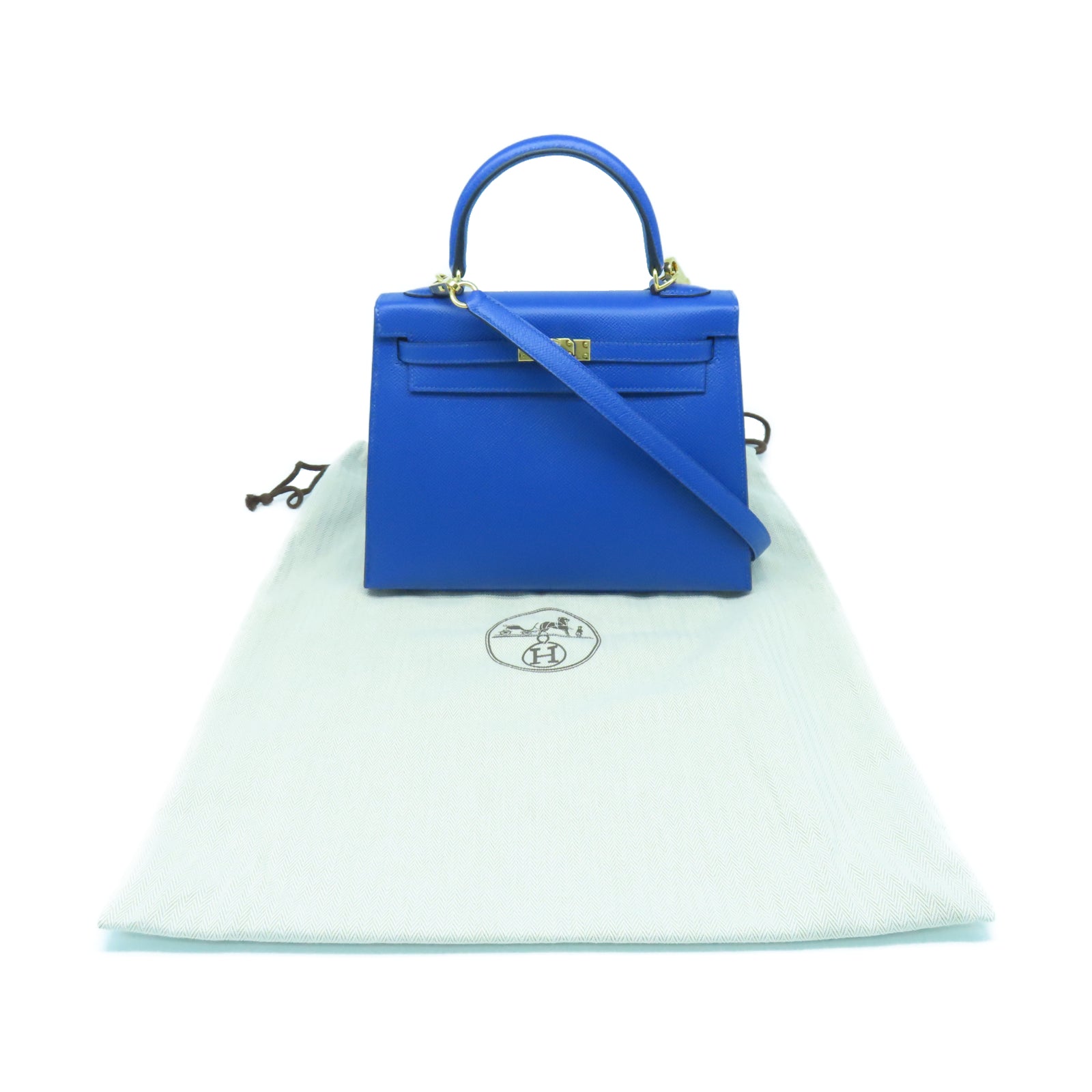 HERMES Veau Epsom皮革Kelly 25金扣手挽肩背两用袋蓝色