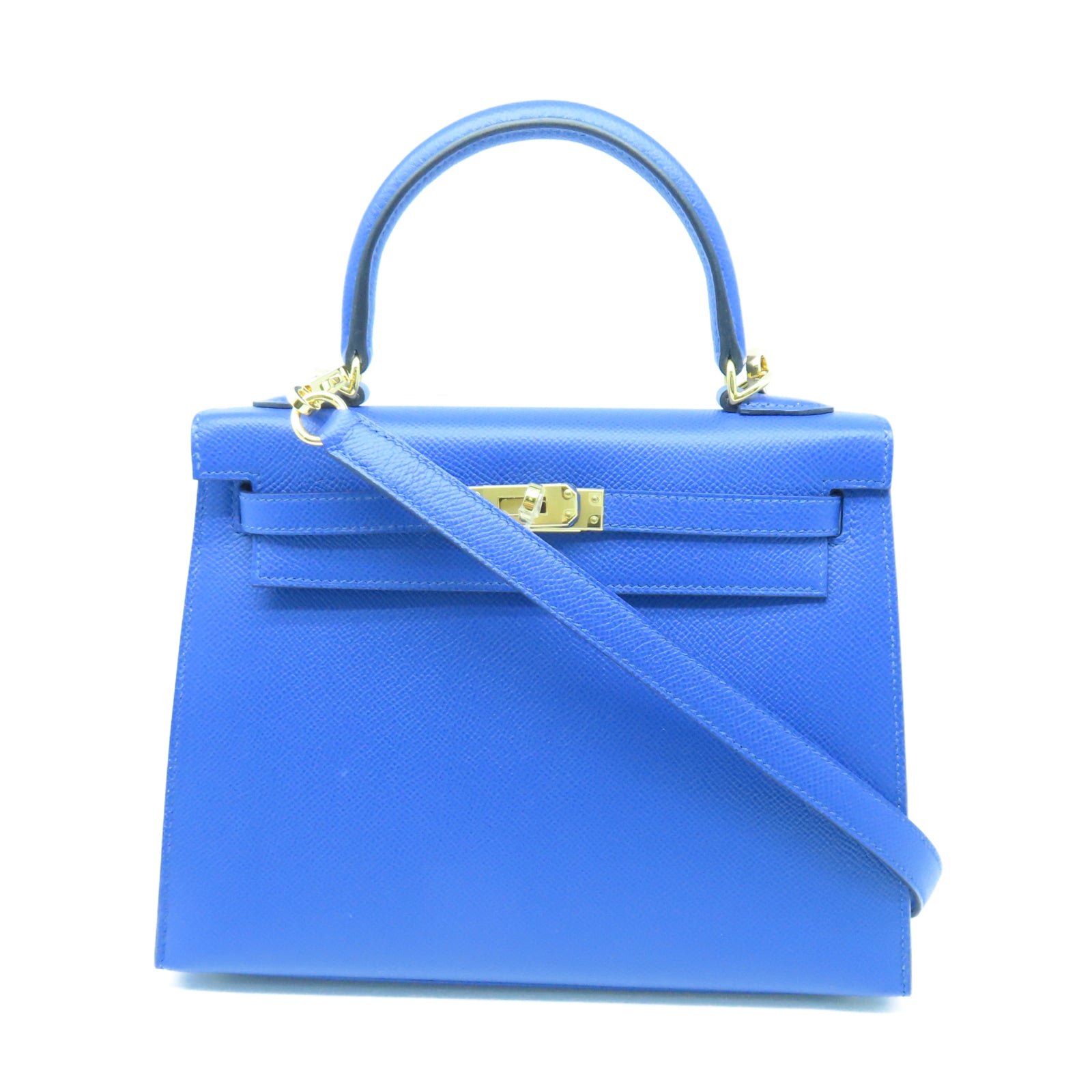 HERMES Veau Epsom皮革Kelly 25金扣手挽肩背两用袋蓝色
