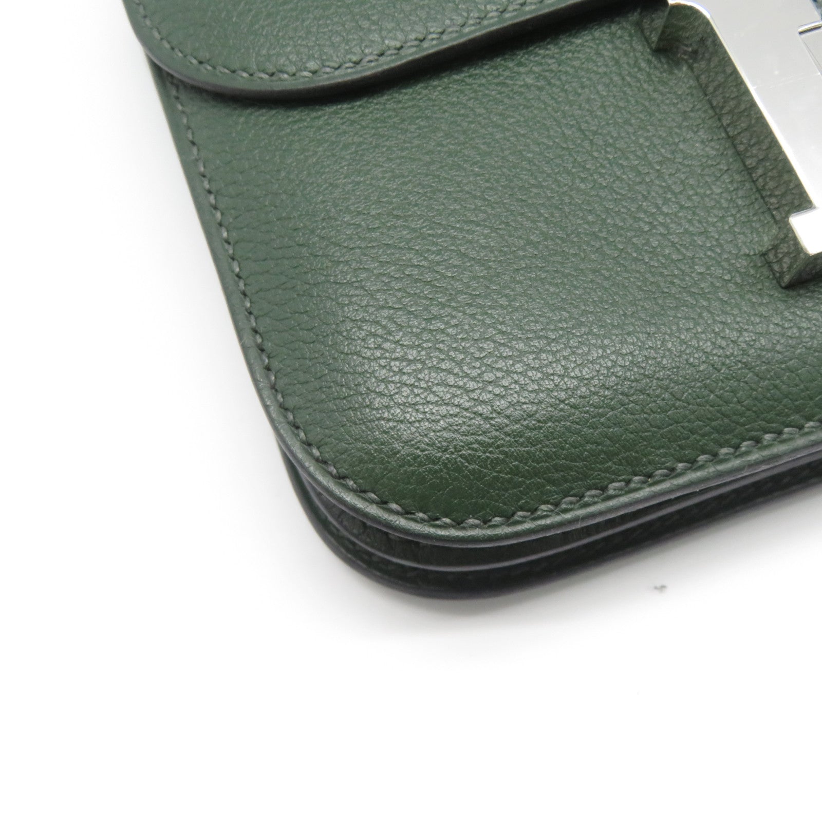 HERMES Evercolour皮革Constance Mini銀扣肩背袋英國綠色