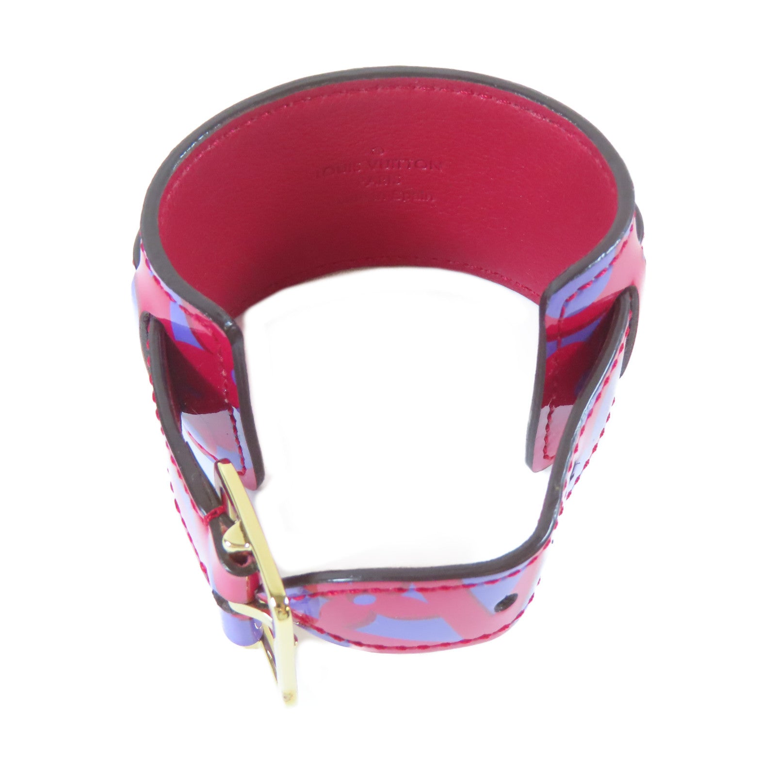 LOUIS VUITTON 漆皮皮革Bangle金扣手鐲桃紅色/紫色#16cm