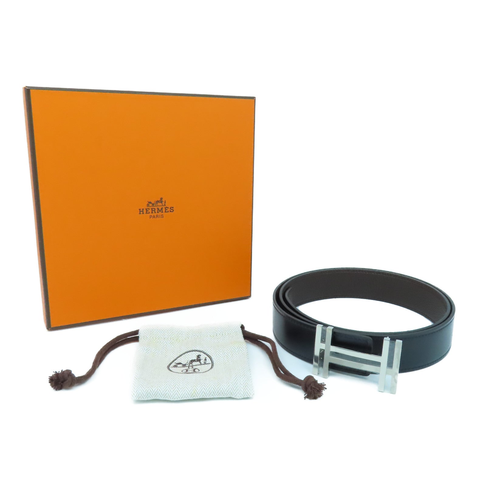 HERMES 【激減優惠】Togo皮革/Box Calf皮革Belt 90cm銀扣皮帶黑色/啡色