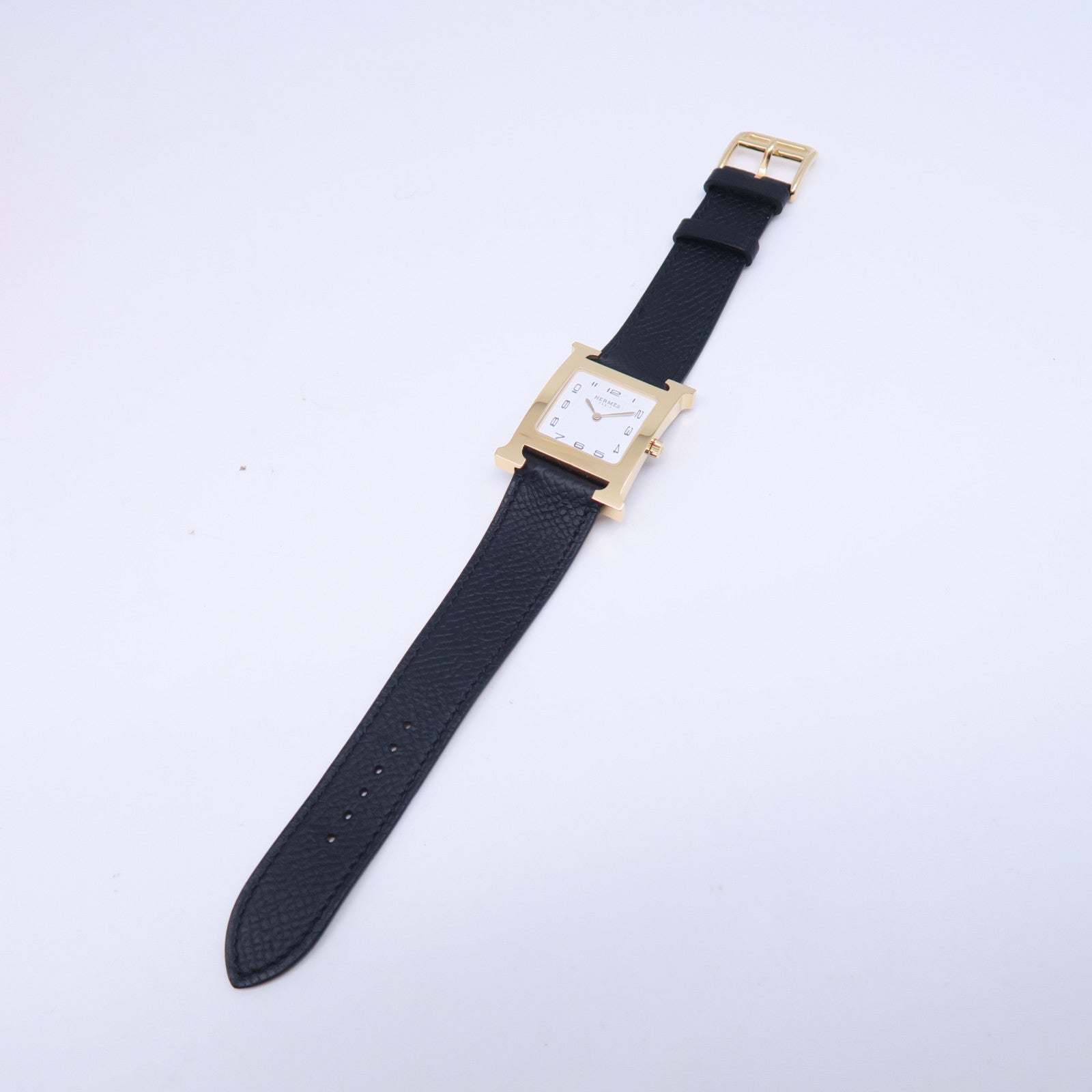 HERMES H watch皮革/不锈钢手表石英机芯白色