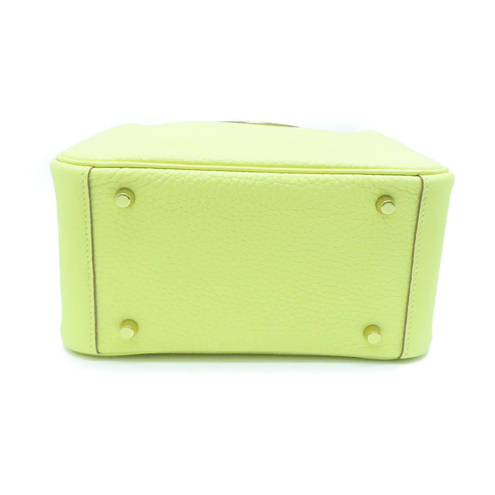 HERMES Clemence皮革Mini Lindy GHW金扣肩背袋小鸡黄嫩黄