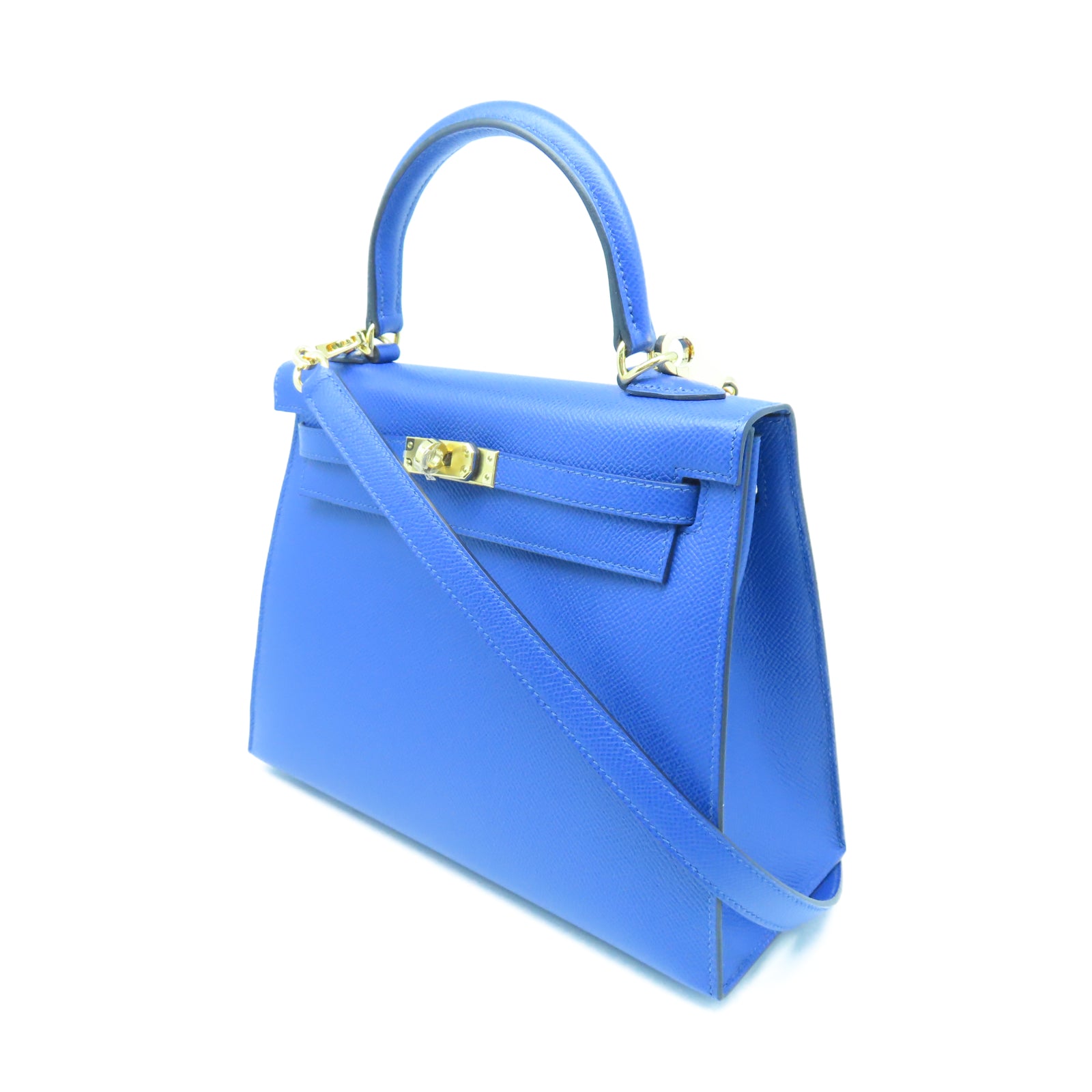 HERMES Veau Epsom皮革Kelly 25金扣手挽肩背两用袋蓝色