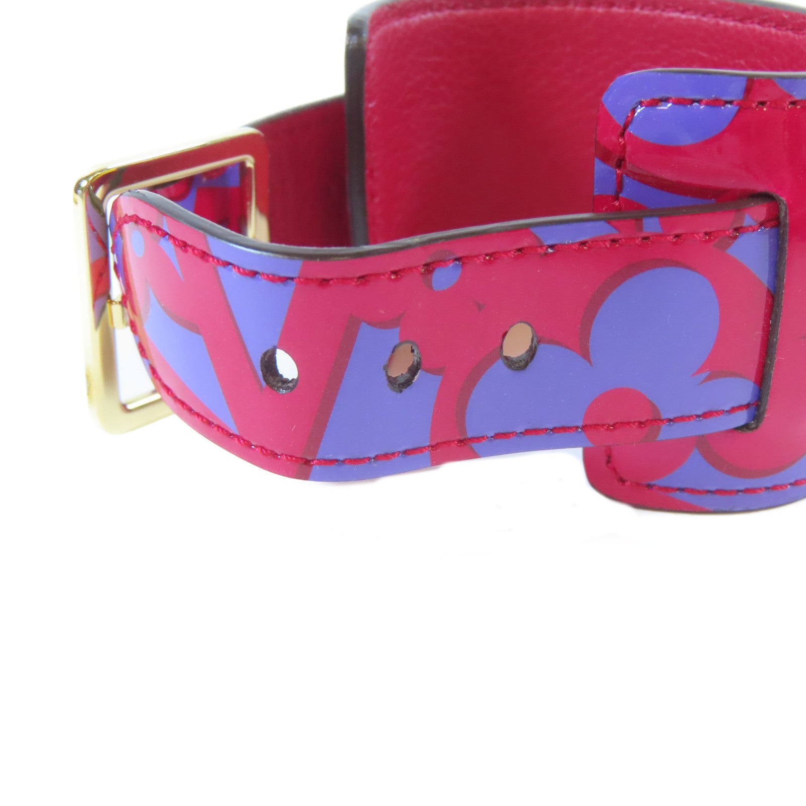 LOUIS VUITTON 漆皮皮革Bangle金扣手鐲桃紅色/紫色#16cm