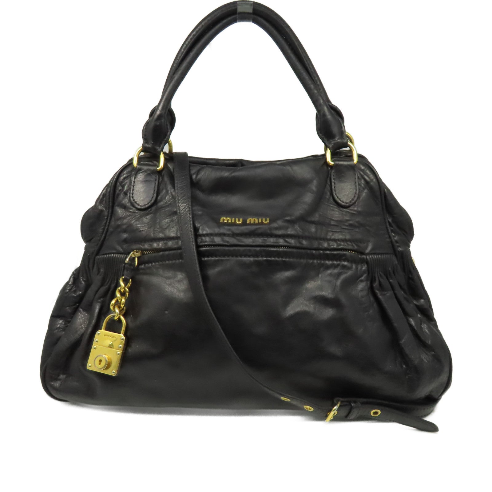Miu Miu 牛皮皮革2 Way Shoulder金扣手挽肩背兩用袋黑色