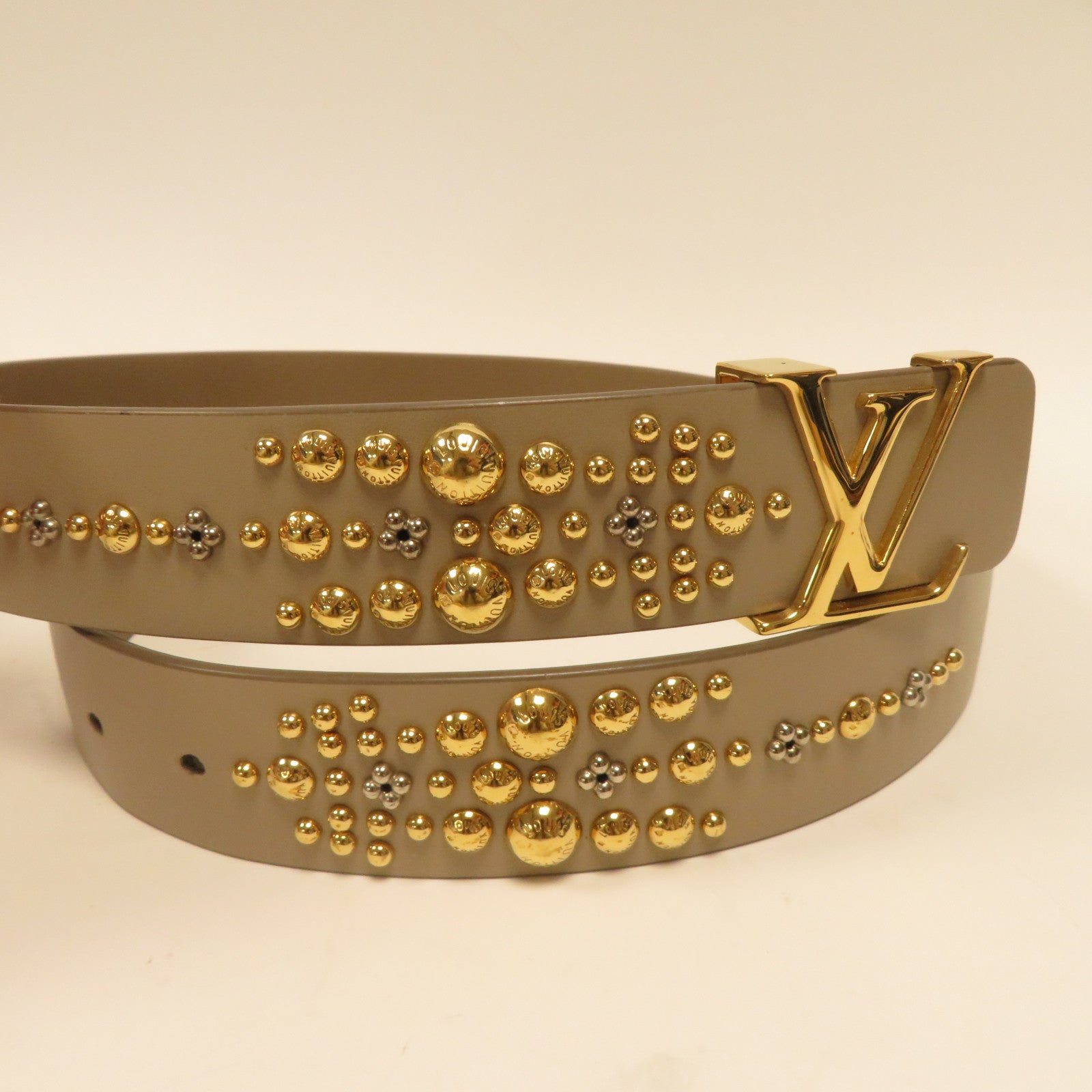 LOUIS VUITTON 牛皮皮革Ladies Belt金扣皮帶米色