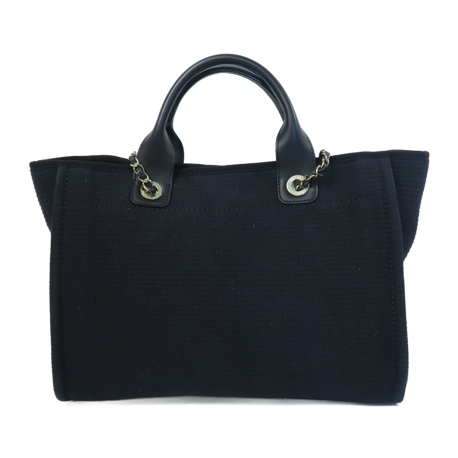 CHANEL 帆布/皮革2 Way Shoulder銀扣手挽肩背兩用袋黑色