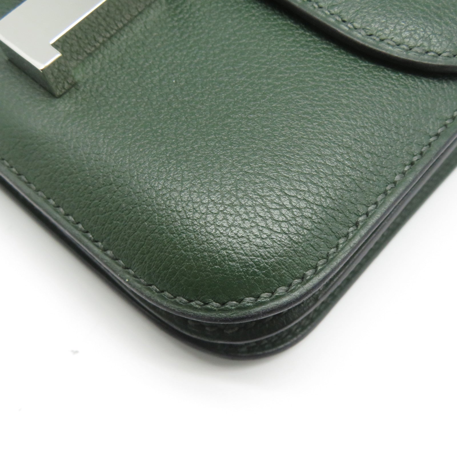 HERMES Evercolour皮革Constance Mini銀扣肩背袋英國綠色