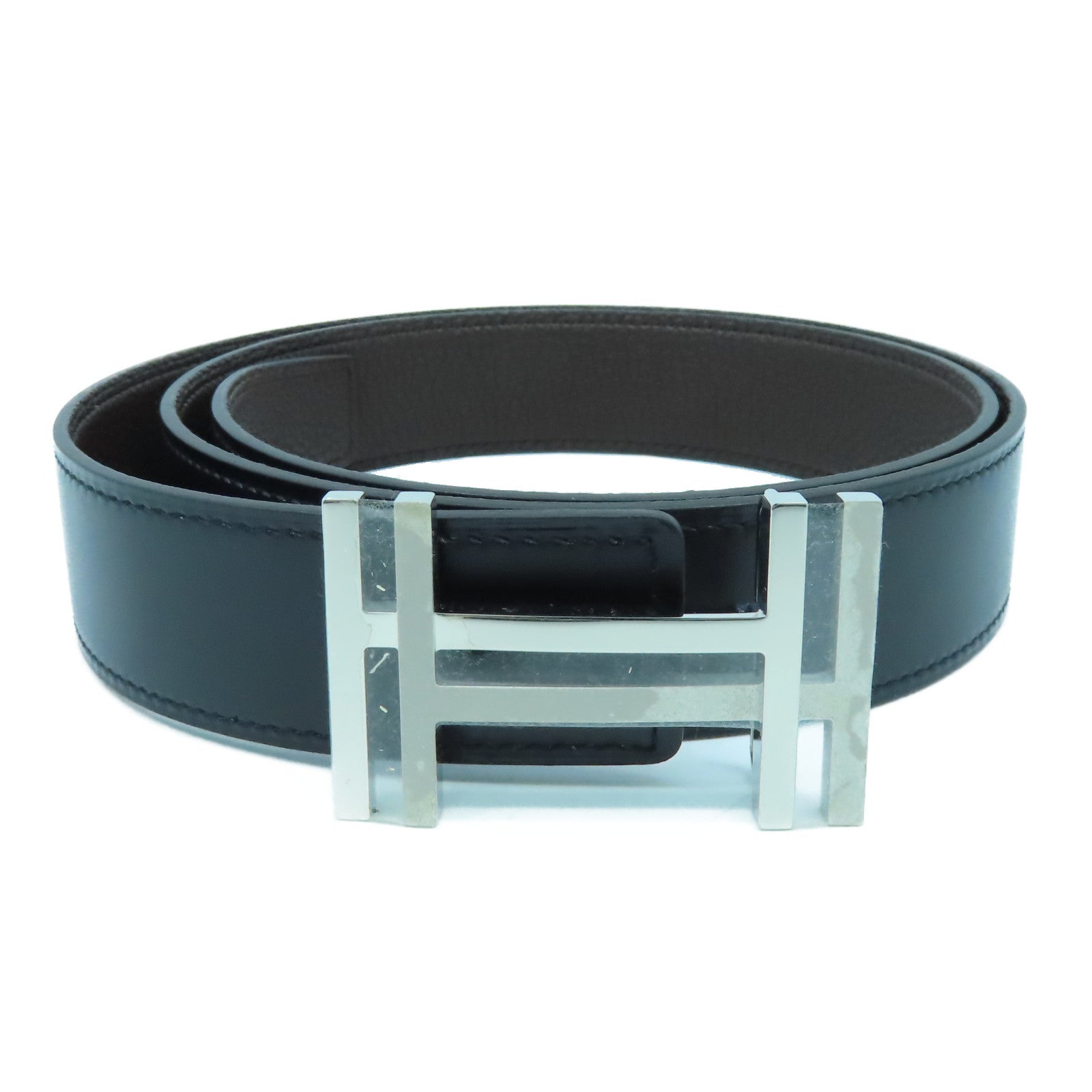 HERMES 【激減優惠】Togo皮革/Box Calf皮革Belt 90cm銀扣皮帶黑色/啡色