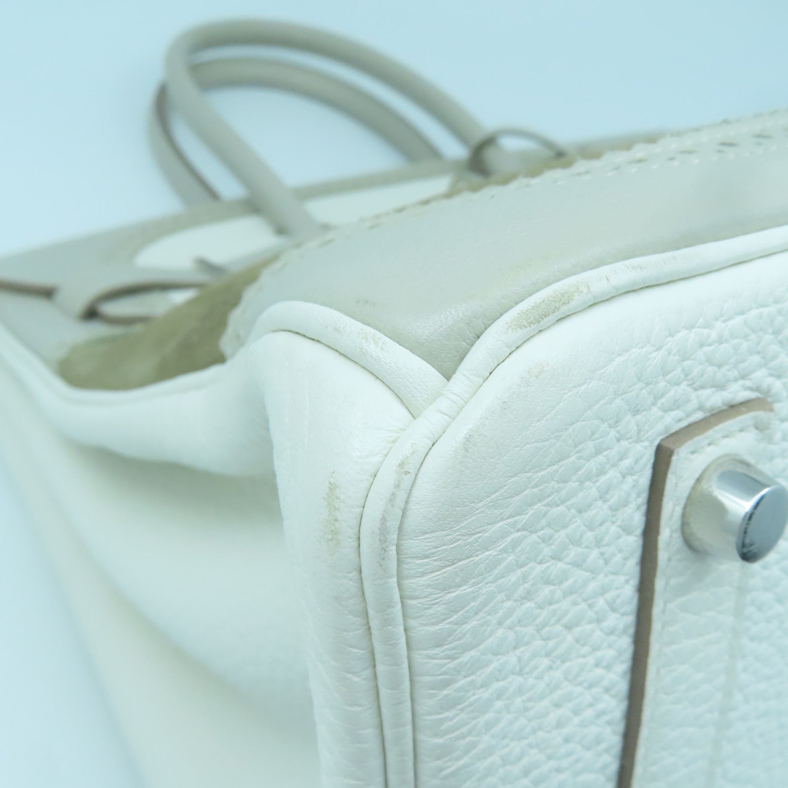 HERMES Clemence皮革/麂皮皮革Birkin 35 Ghillies銀扣手挽袋灰色