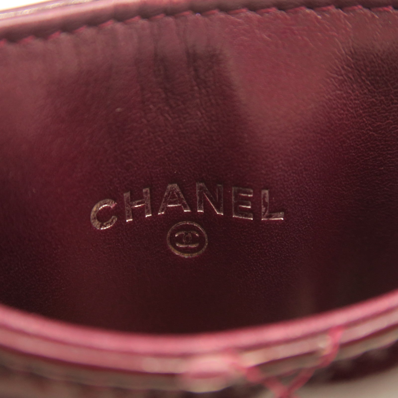 CHANEL rhombus patent leather Card Case card holder maroon