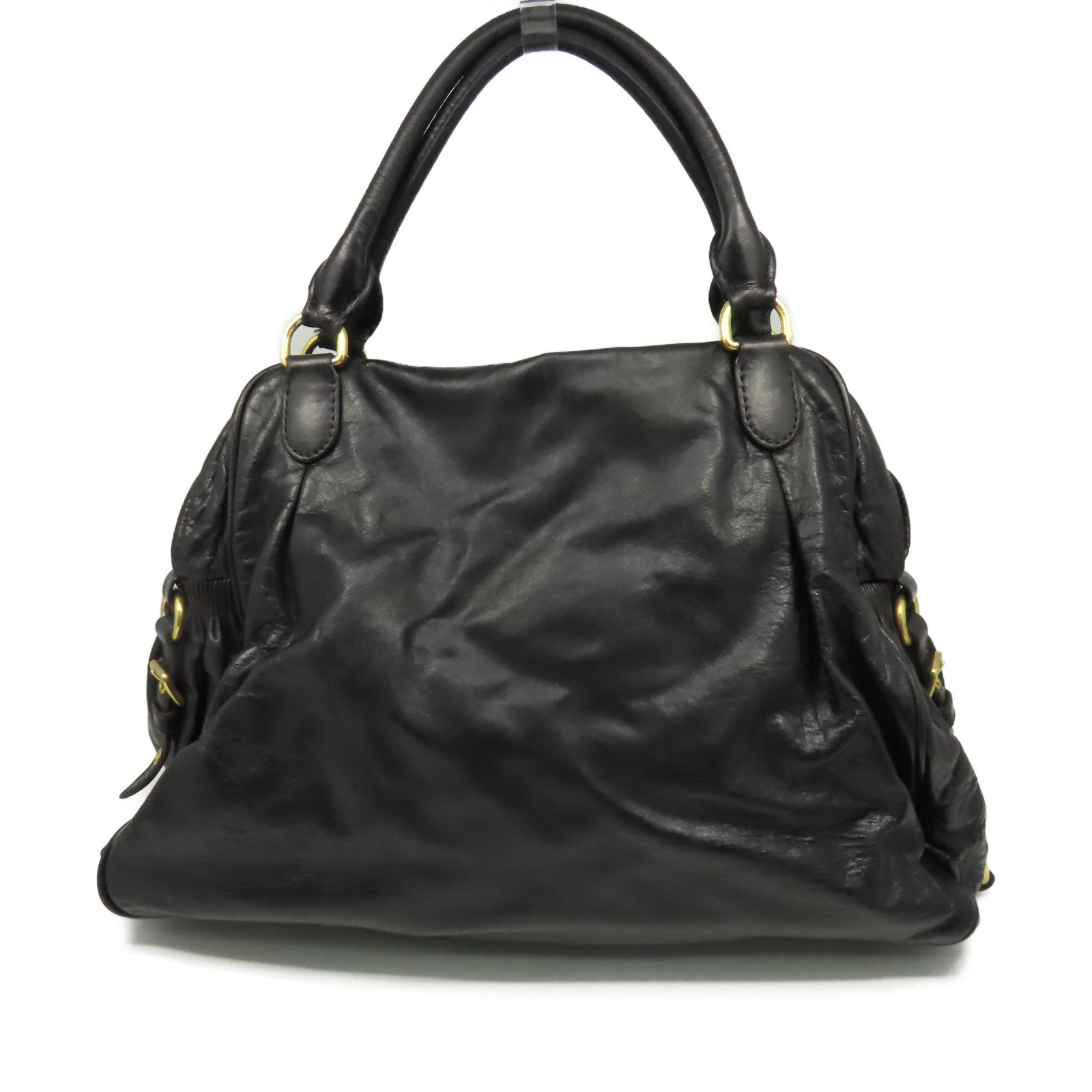 Miu Miu 牛皮皮革2 Way Shoulder金扣手挽肩背兩用袋黑色