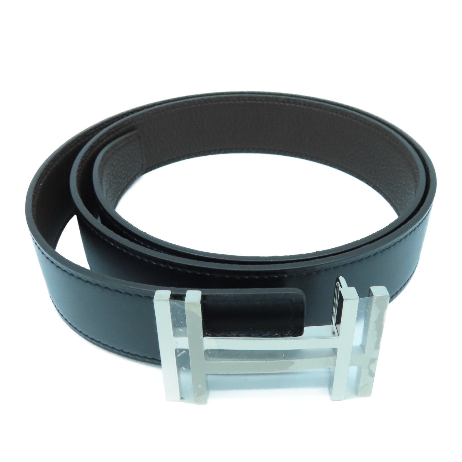 HERMES 【激減優惠】Togo皮革/Box Calf皮革Belt 90cm銀扣皮帶黑色/啡色