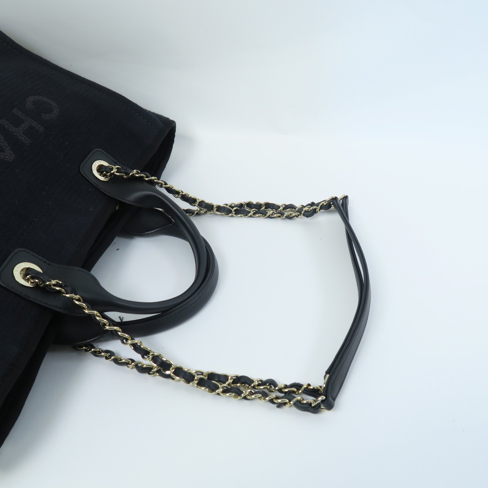 CHANEL 帆布/皮革2 Way Shoulder銀扣手挽肩背兩用袋黑色