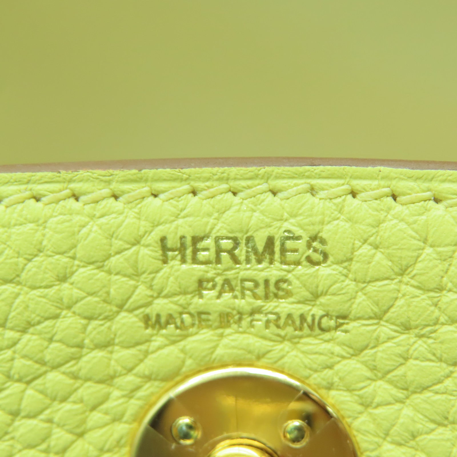 HERMES Clemence皮革Mini Lindy GHW金扣肩背袋小鸡黄嫩黄