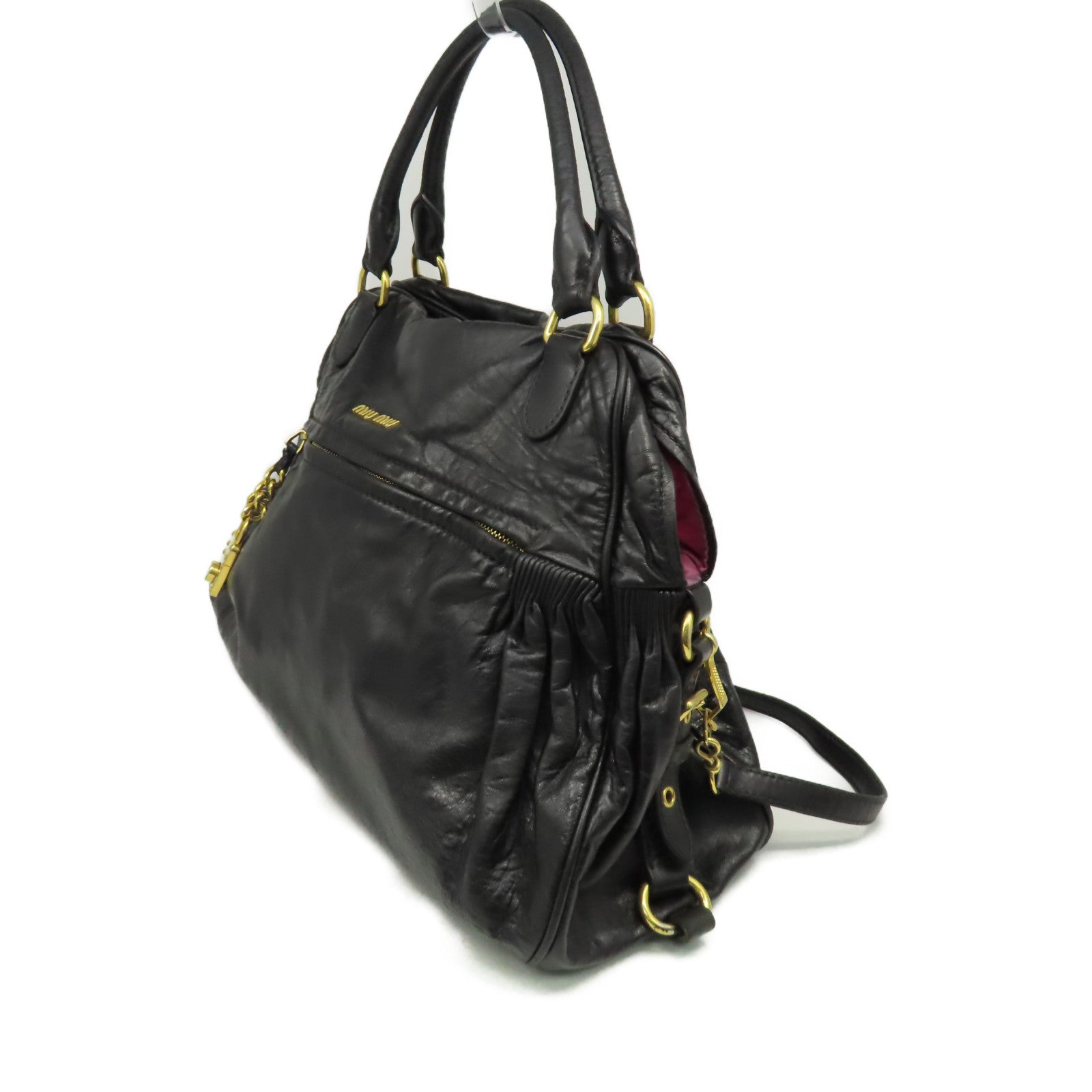 Miu Miu 牛皮皮革2 Way Shoulder金扣手挽肩背兩用袋黑色