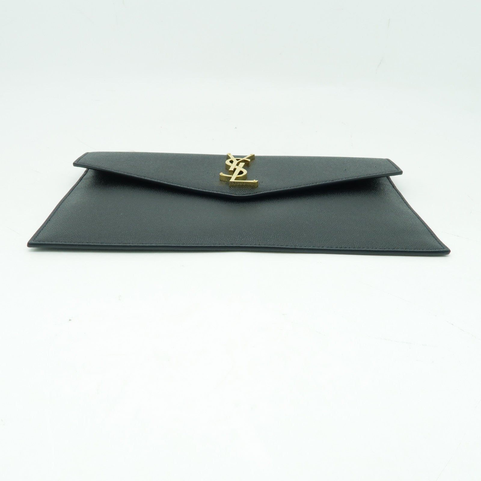 SAINT LAURENT 牛皮皮革Pouch金扣手拿包黑色