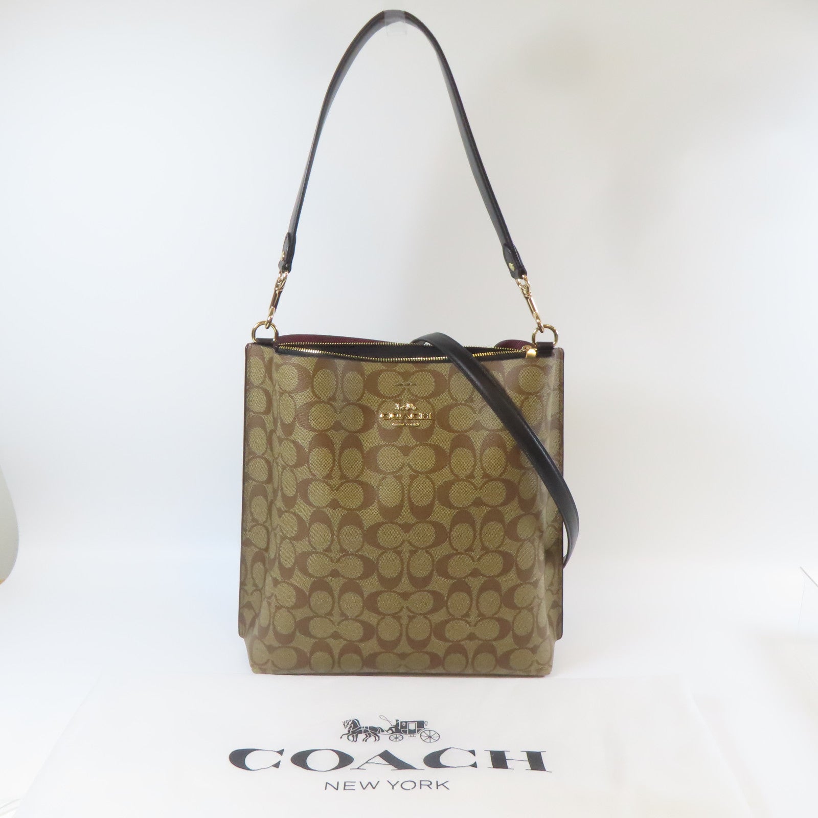 COACH 塗層帆布2way Shoulder Bag金扣手挽肩背兩用袋棕色