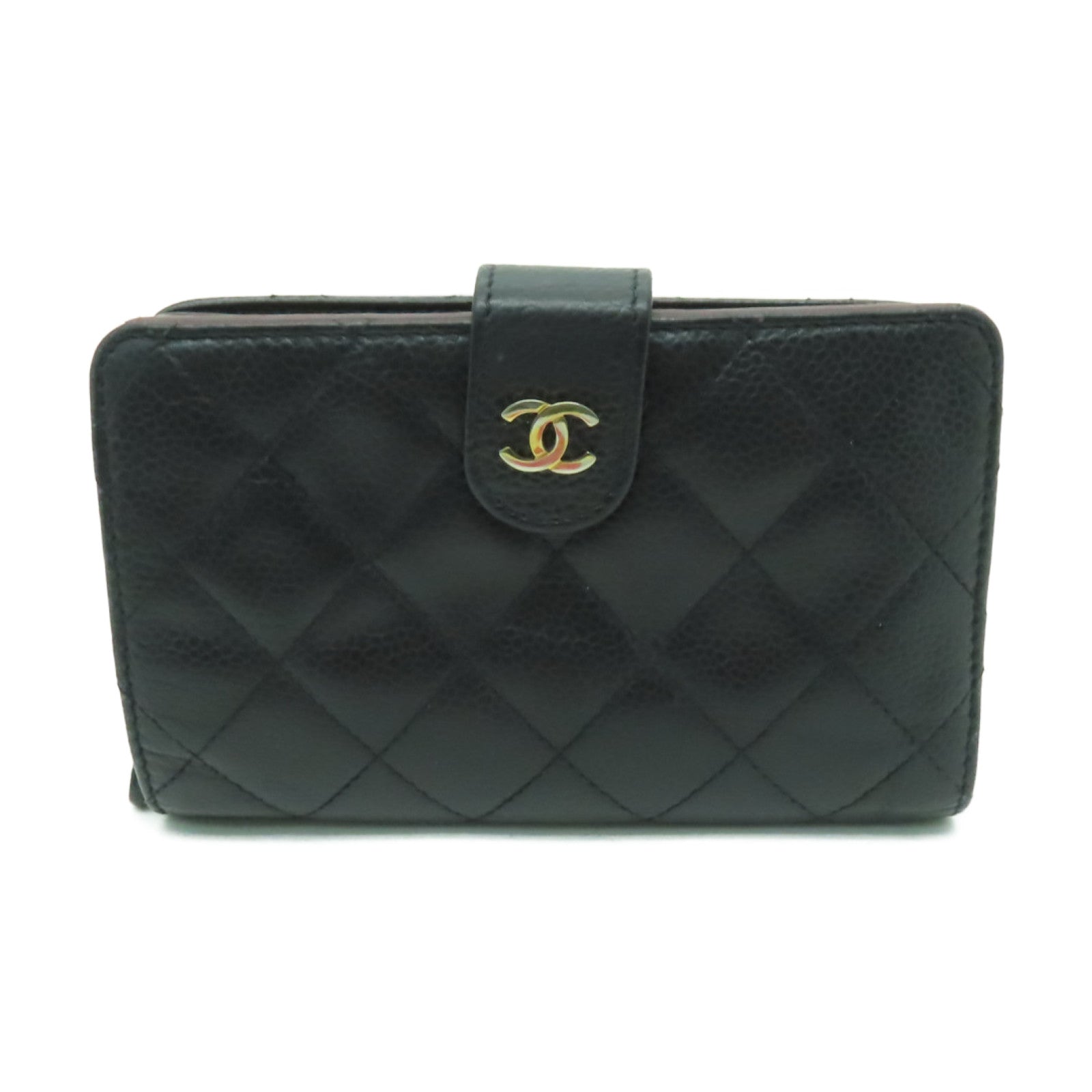 CHANEL Caviar皮革Wallet金扣錢包黑色