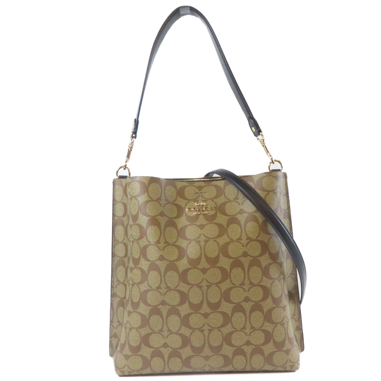 COACH 塗層帆布2way Shoulder Bag金扣手挽肩背兩用袋棕色