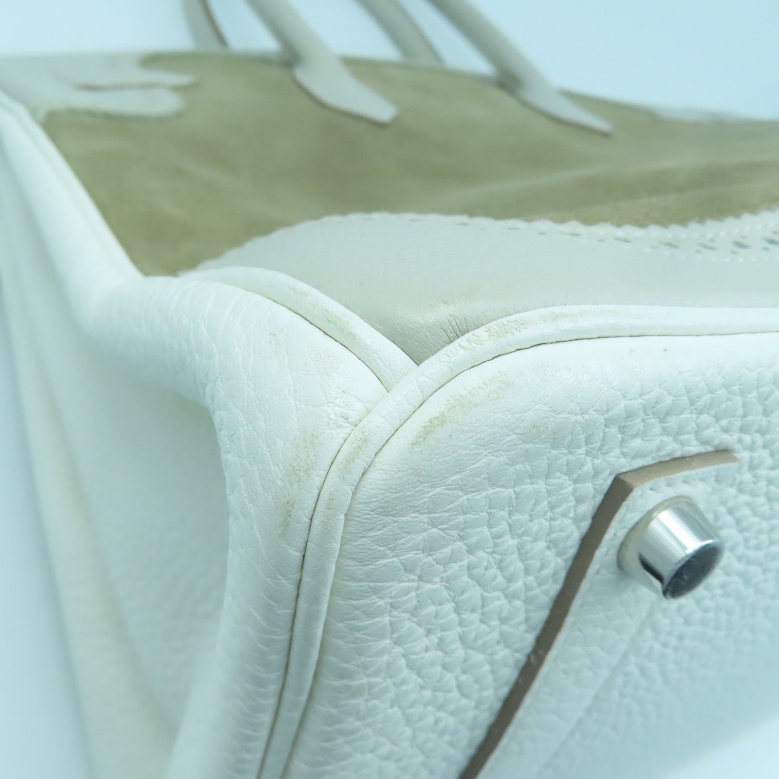 HERMES Clemence皮革/麂皮皮革Birkin 35 Ghillies銀扣手挽袋灰色