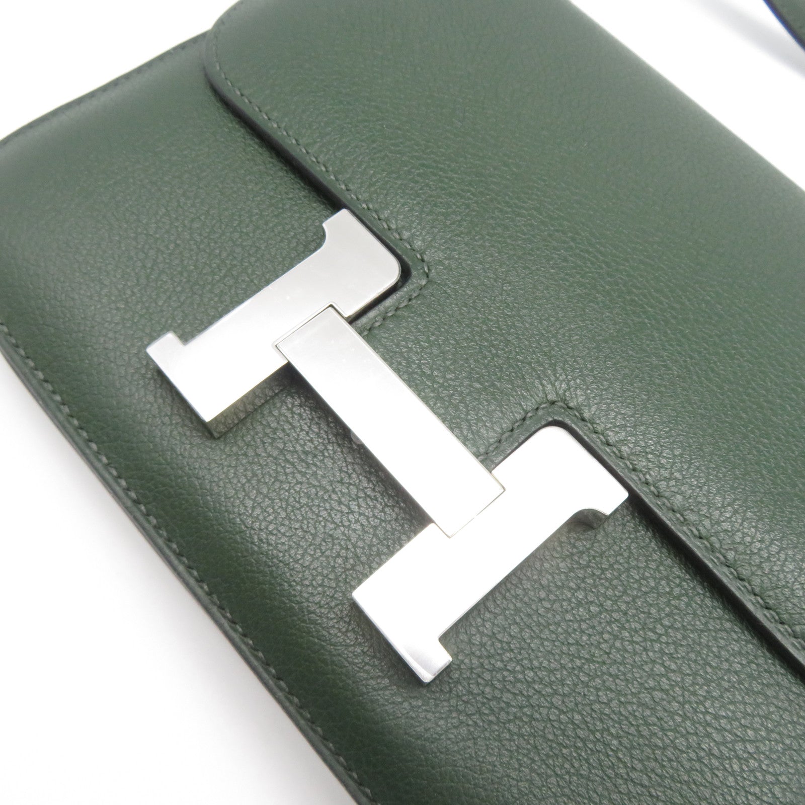 HERMES Evercolour皮革Constance Mini銀扣肩背袋英國綠色
