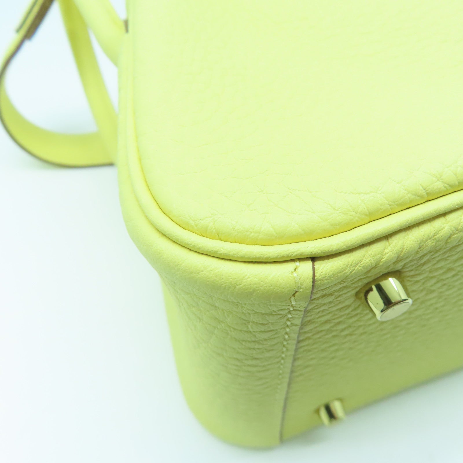 HERMES Clemence皮革Mini Lindy GHW金扣肩背袋小鸡黄嫩黄