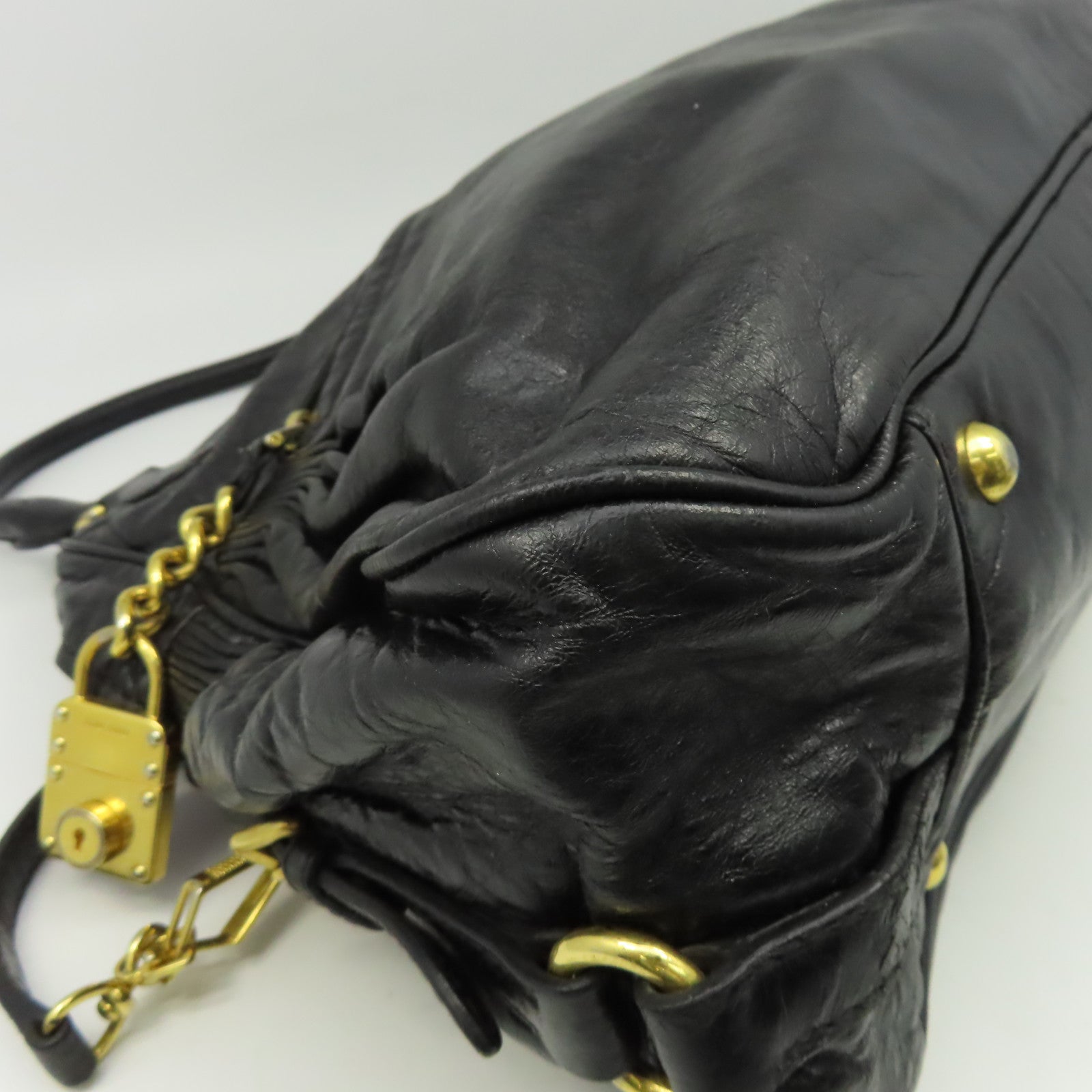 Miu Miu 牛皮皮革2 Way Shoulder金扣手挽肩背兩用袋黑色