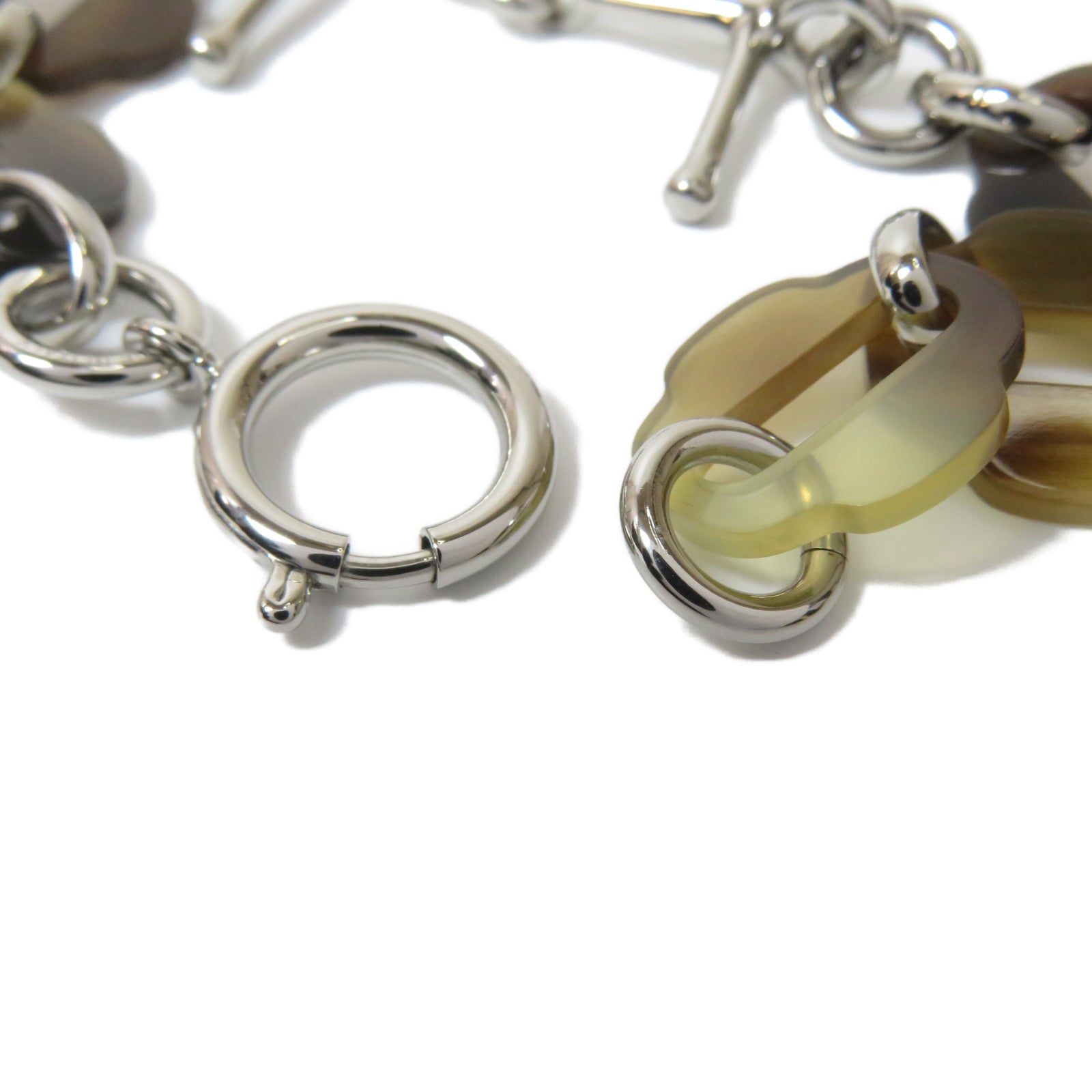HERMES 水牛角/金屬Mousqueton Bracelet手鏈銀色/啡色