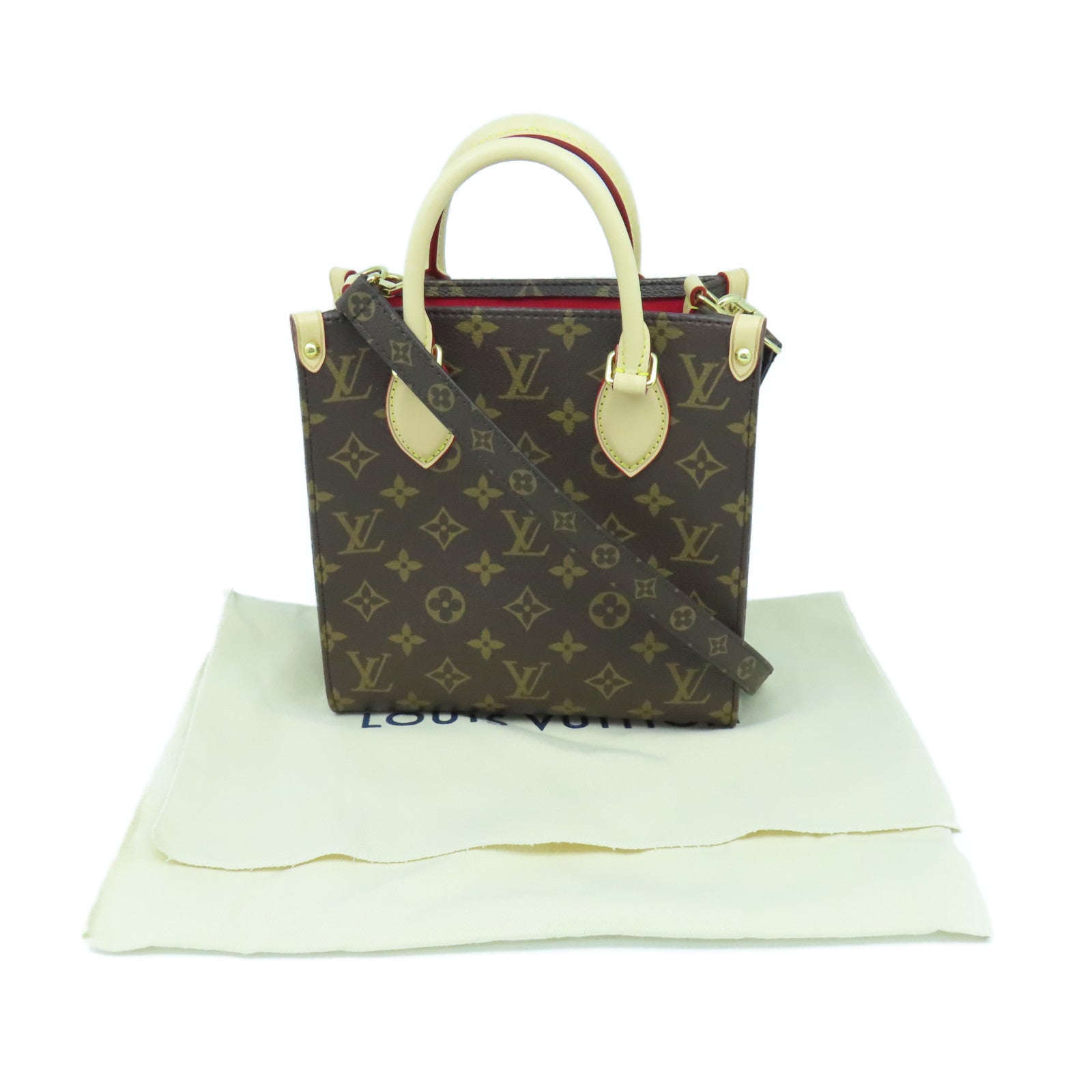 LOUIS VUITTON Monogram Plat BB金扣手挽肩背兩用袋棕色
