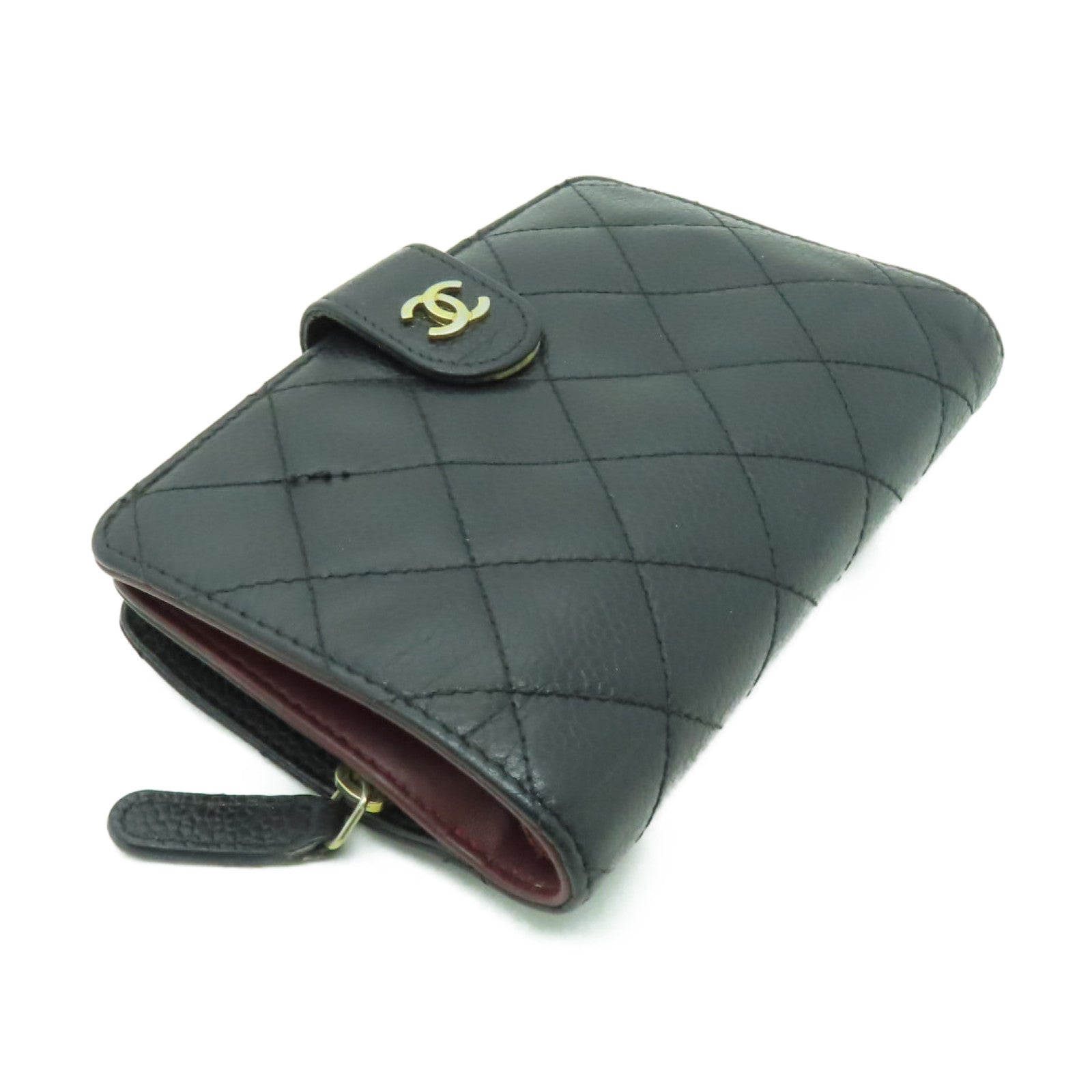 CHANEL Caviar皮革Wallet金扣錢包黑色