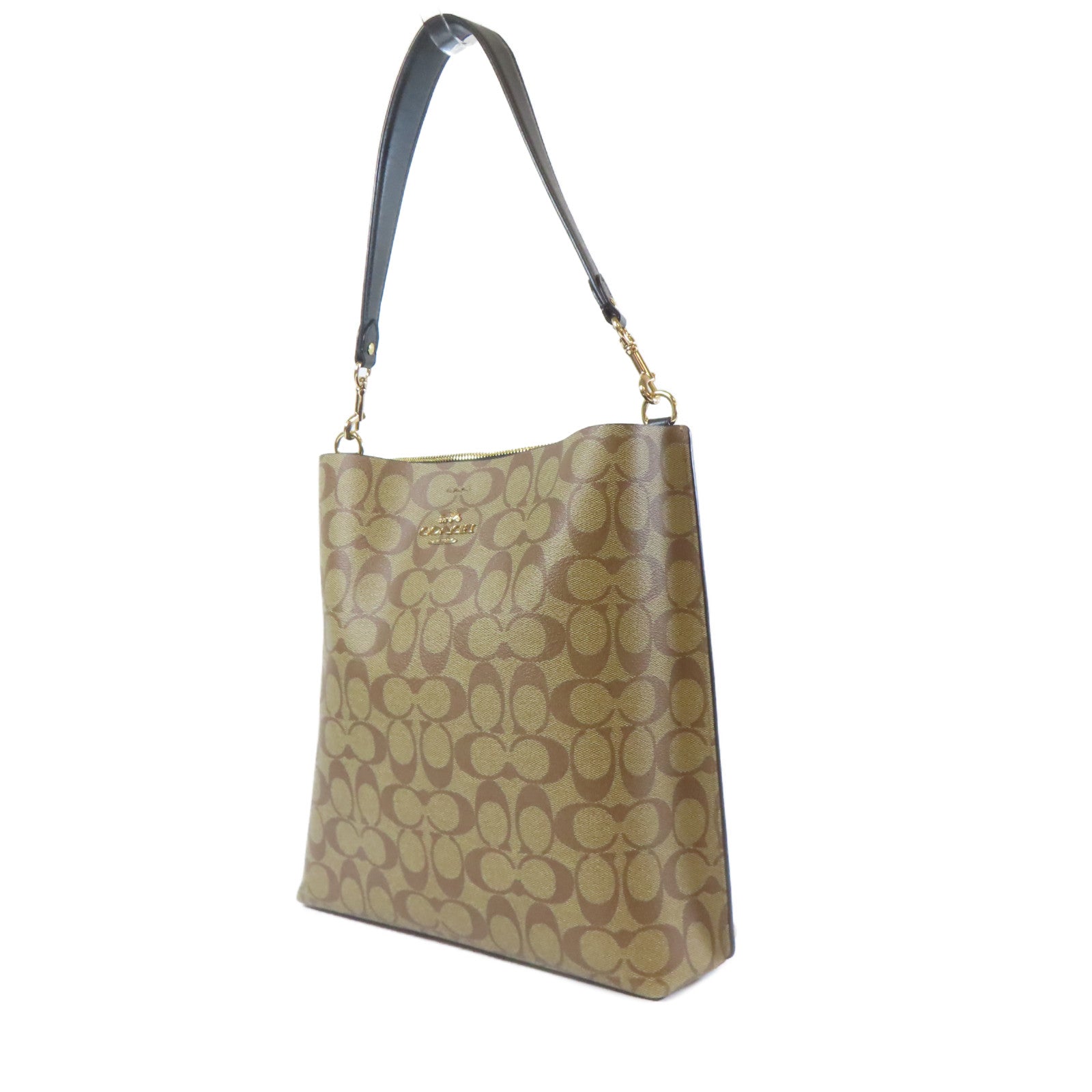 COACH 塗層帆布2way Shoulder Bag金扣手挽肩背兩用袋棕色