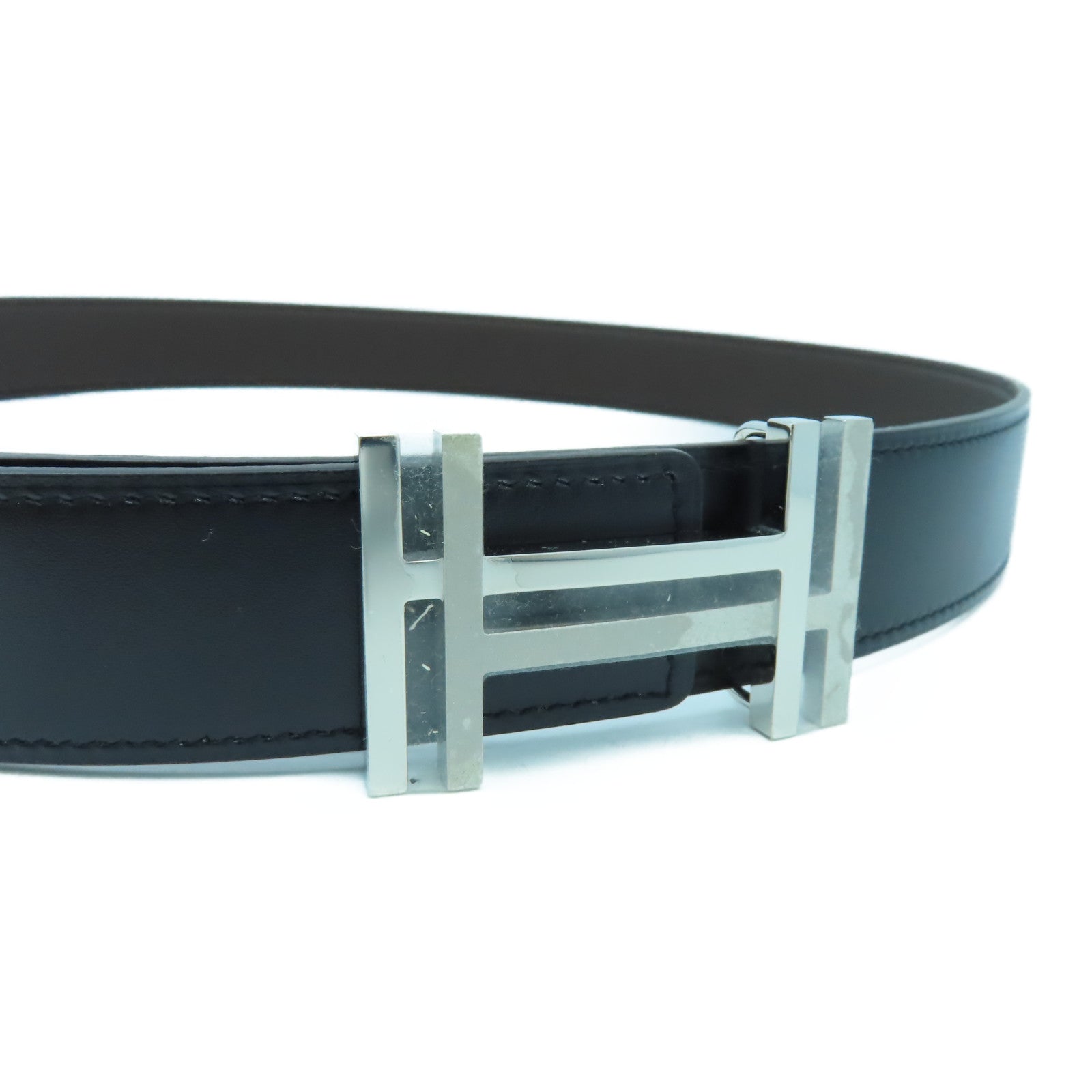 HERMES 【激減優惠】Togo皮革/Box Calf皮革Belt 90cm銀扣皮帶黑色/啡色
