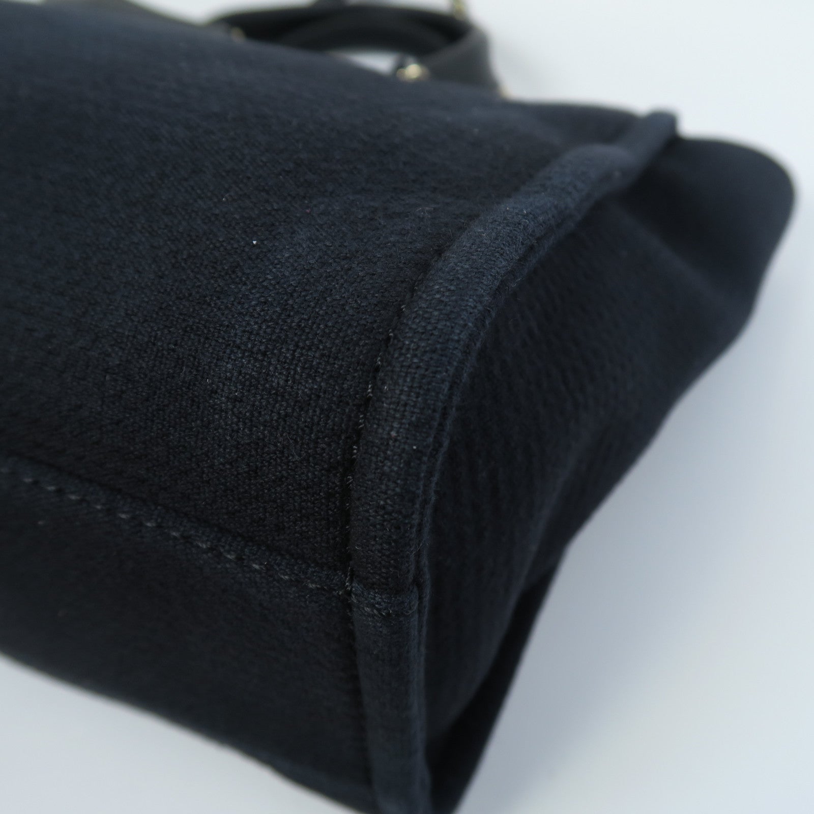 CHANEL 帆布/皮革2 Way Shoulder銀扣手挽肩背兩用袋黑色