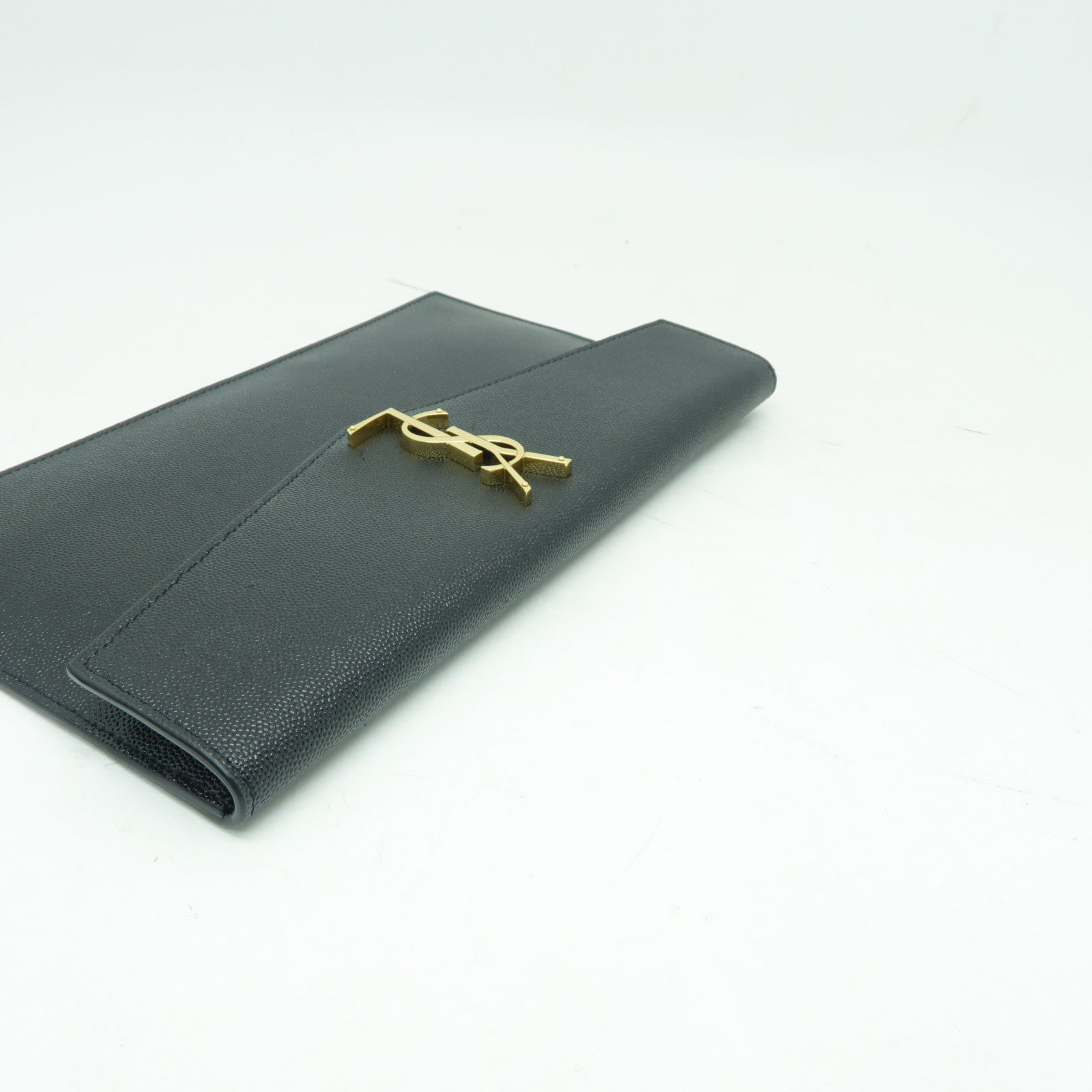 SAINT LAURENT 牛皮皮革Pouch金扣手拿包黑色