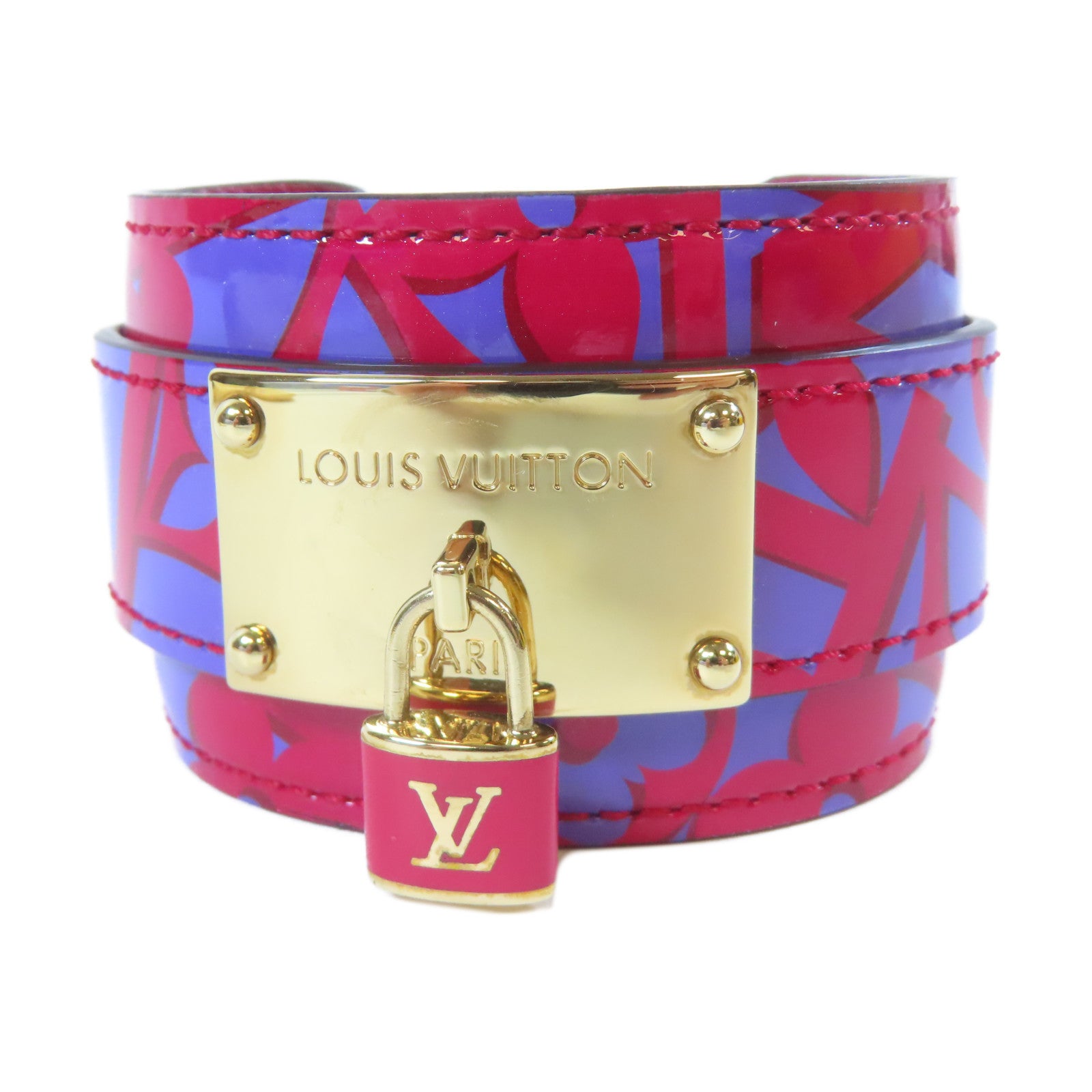 LOUIS VUITTON 漆皮皮革Bangle金扣手鐲桃紅色/紫色#16cm