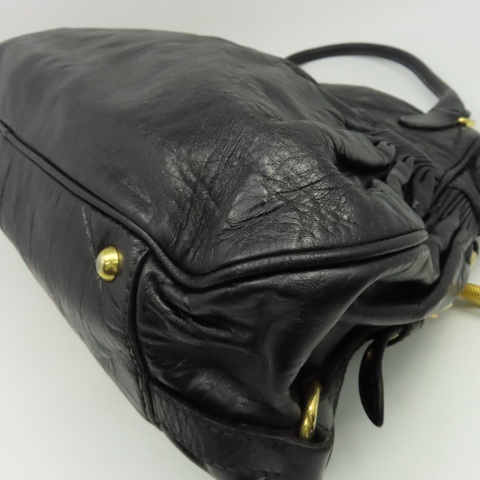Miu Miu 牛皮皮革2 Way Shoulder金扣手挽肩背兩用袋黑色