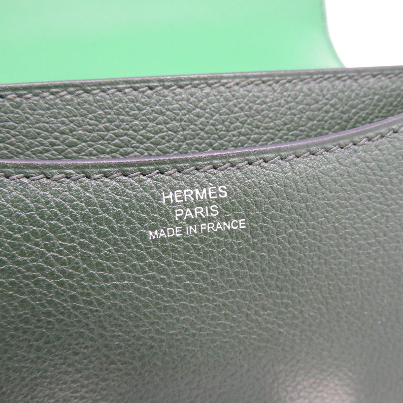 HERMES Evercolour皮革Constance Mini銀扣肩背袋英國綠色